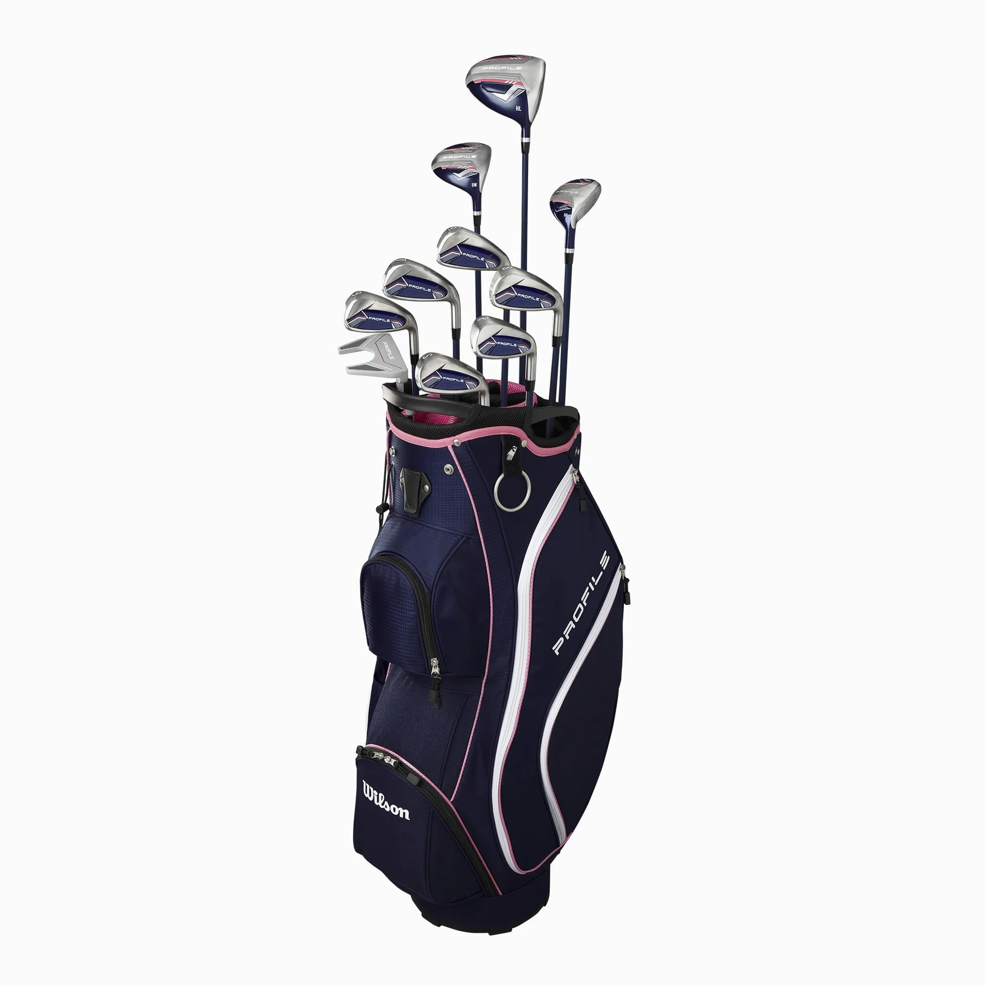 Wilson Profile Set Completo de Palos de Golf, Distancia Optimizada y Diseño para Mujer, Diestro, Color: Azul Marino/Oro Rosa/Plateado, Tamaño: Estándar