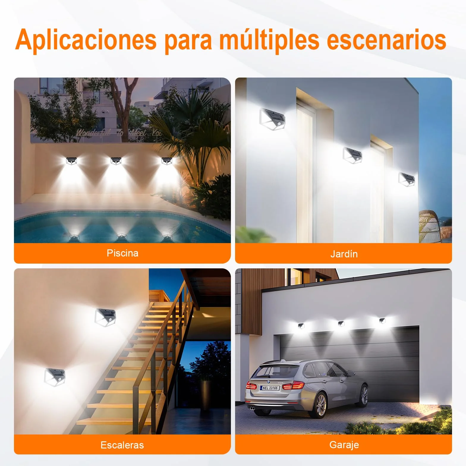 GRIFEMA Focos LED Exterior Solares con Sensor de Movimiento, Lámpara de Pared Solar Impermeable 100 LEDs, IP65, 270°, 800mAh, GDK203