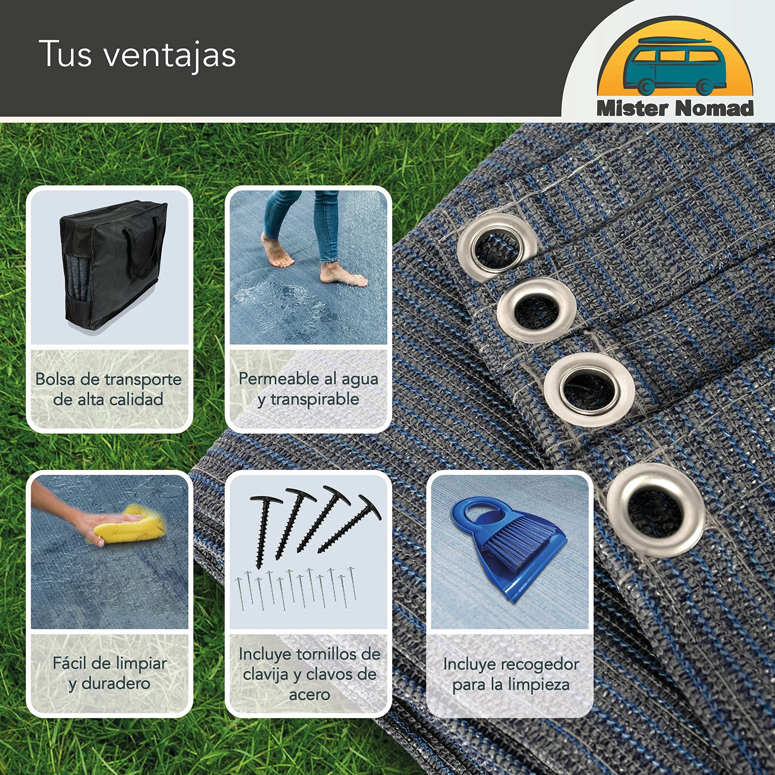Mr Nomad Alfombra Camping 300 g/m² Transpirable 3 x 2,5 m Suelo Toldo Caravana