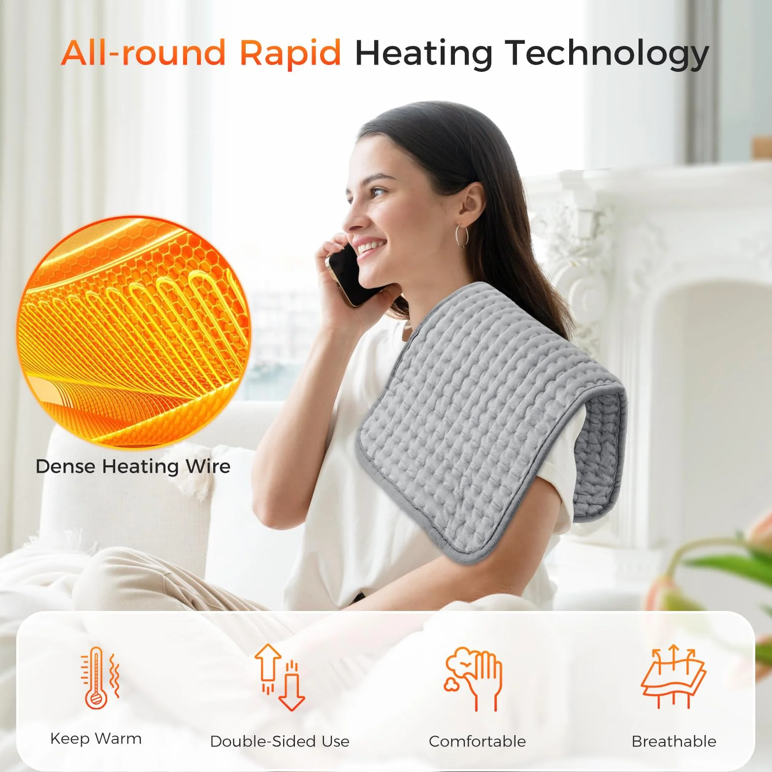 Manta Electrica Lumbar 30X60 cm Almohadilla Eléctrica con Apagado Automático y 9 Ajustes de Temperatura