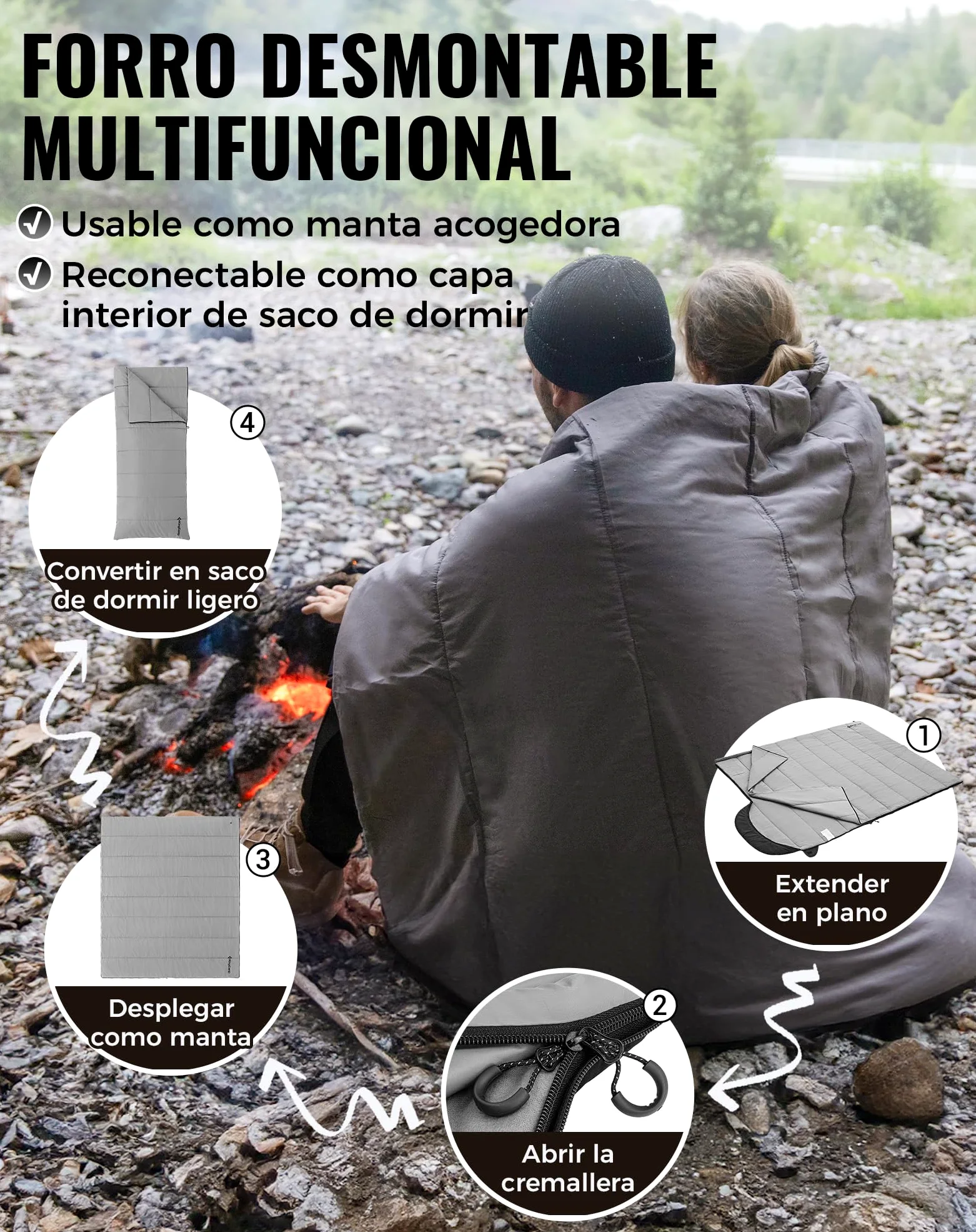 KingCamp Saco De Dormir Para 4 Estaciones Con Manta Extraíble Saco De Dormir De Franela Para Adultos Invierno Camping Interiores Exteriores