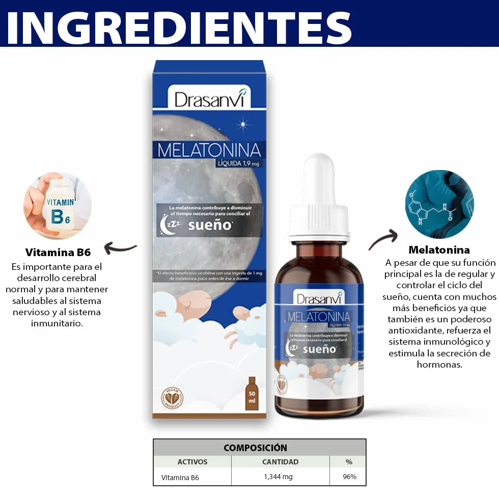 DRASANVI Melatonina Pura 1,9 mg 50 ml 31 Días Sabor Limón