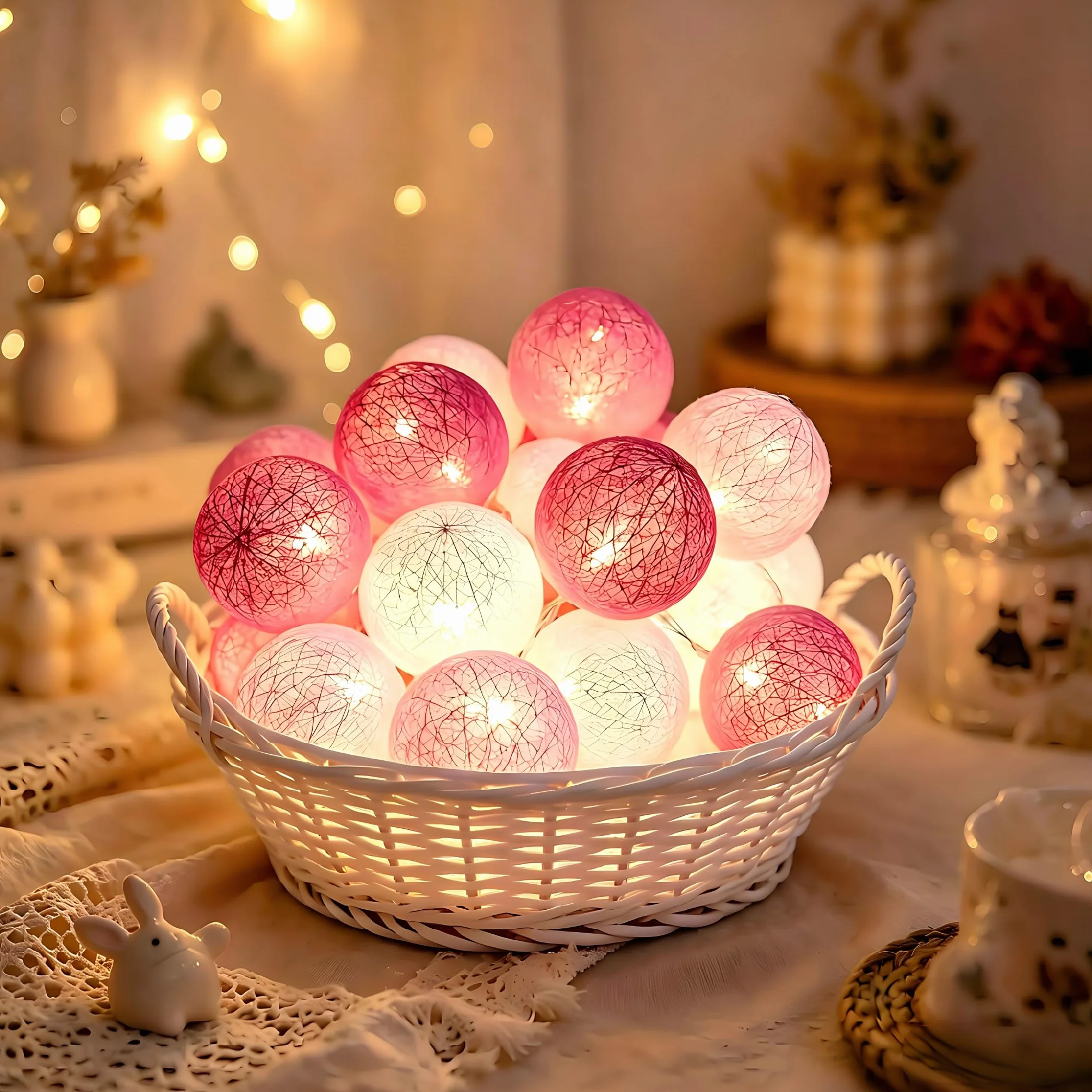 YeahBoom Guirlande Lumineuse Coton Boules 300CM 20LED Alimenté par Pile