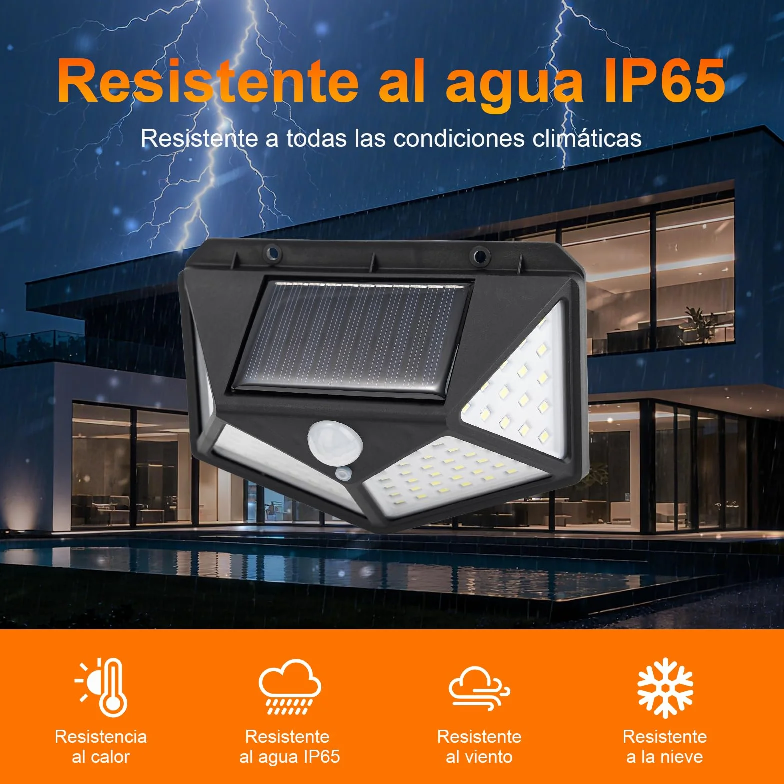 GRIFEMA Focos LED Exterior Solares con Sensor de Movimiento, Lámpara de Pared Solar Impermeable 100 LEDs, IP65, 270°, 800mAh, GDK203