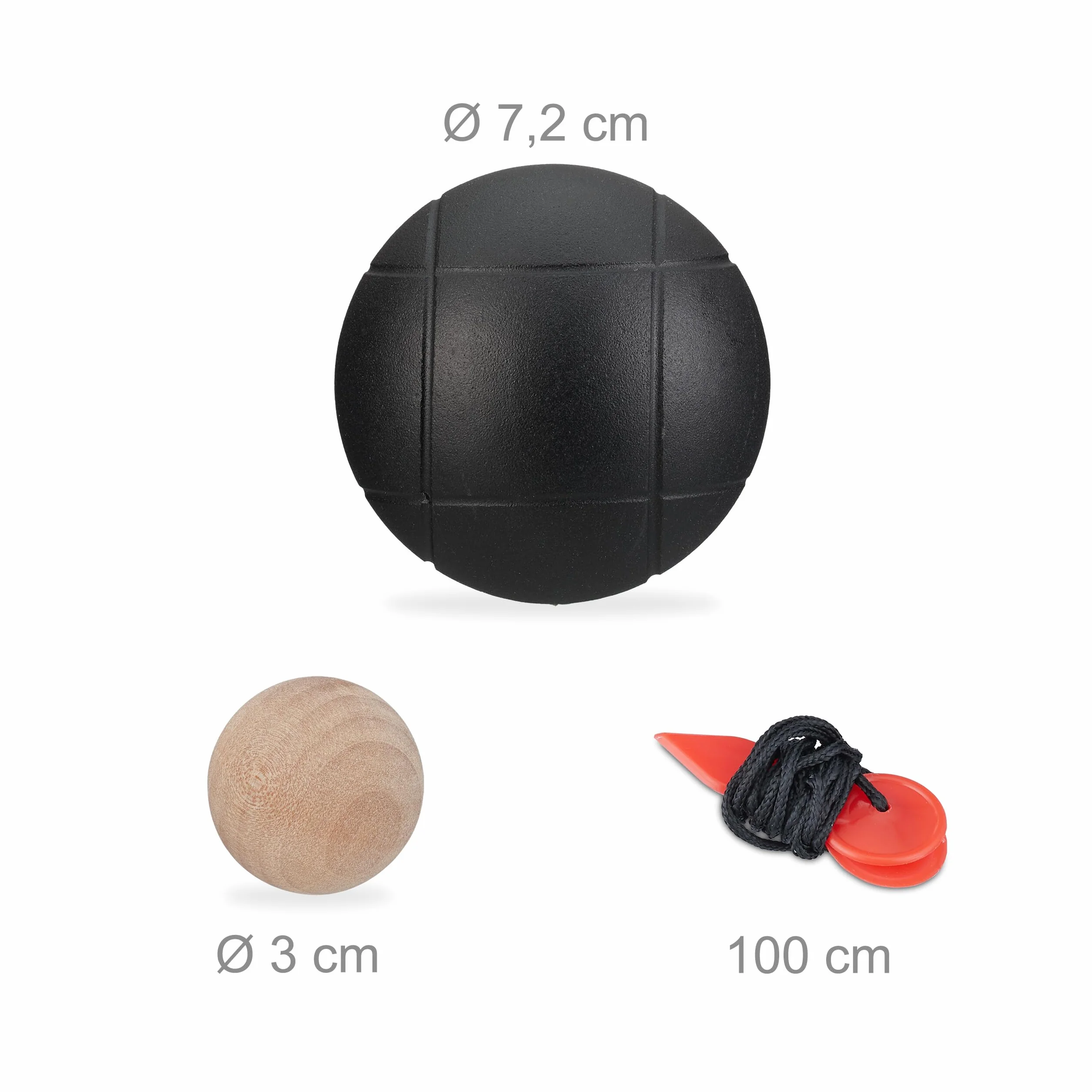 Relaxdays Set de Petanca Acero Juego Bolas Boccia con Boliche Cuerda Medición Bolsa Transporte Negro
