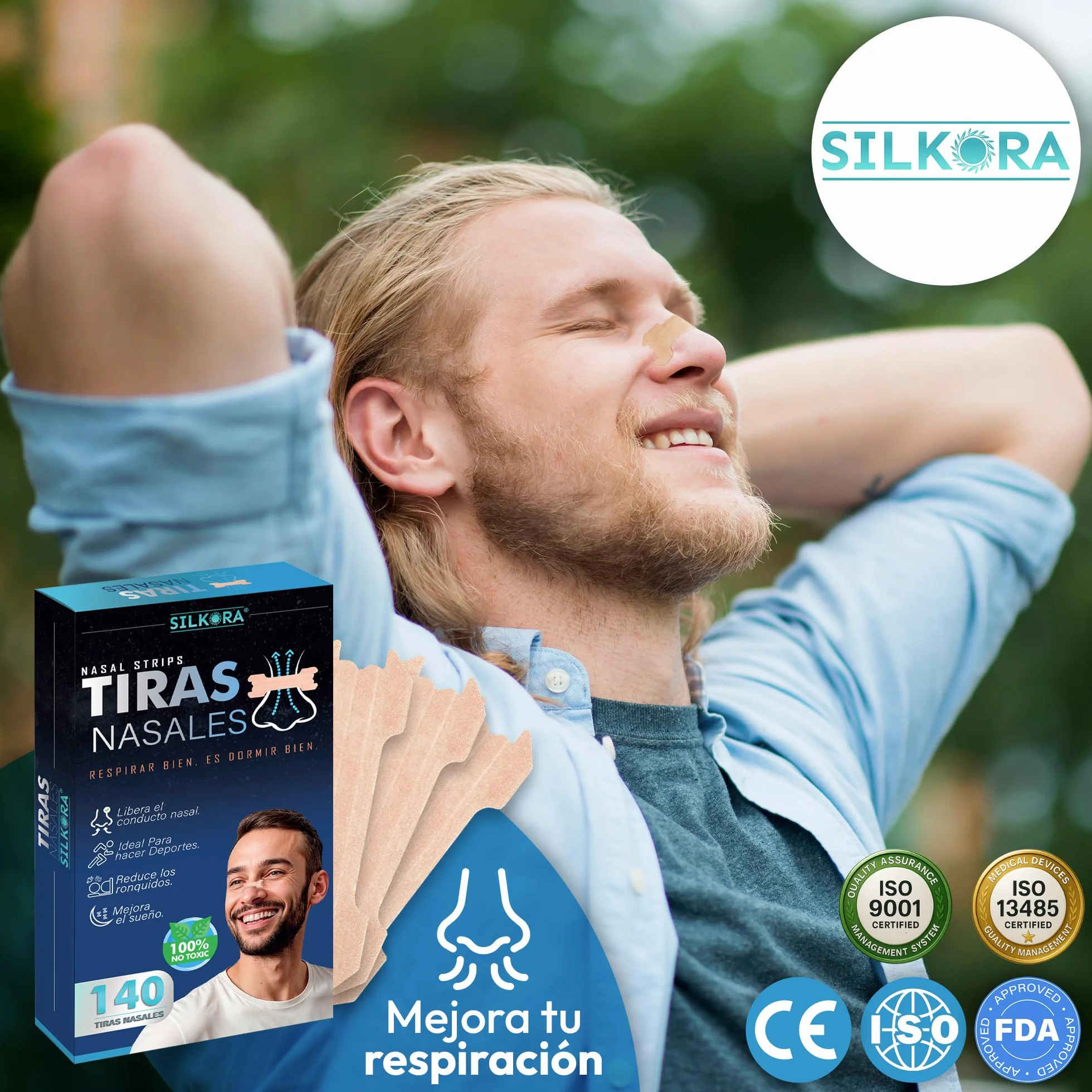 SILKORA® Premium Tiras Nasales Antirronquidos Alivian Congestión Nasal Nose Strips Breathe Right