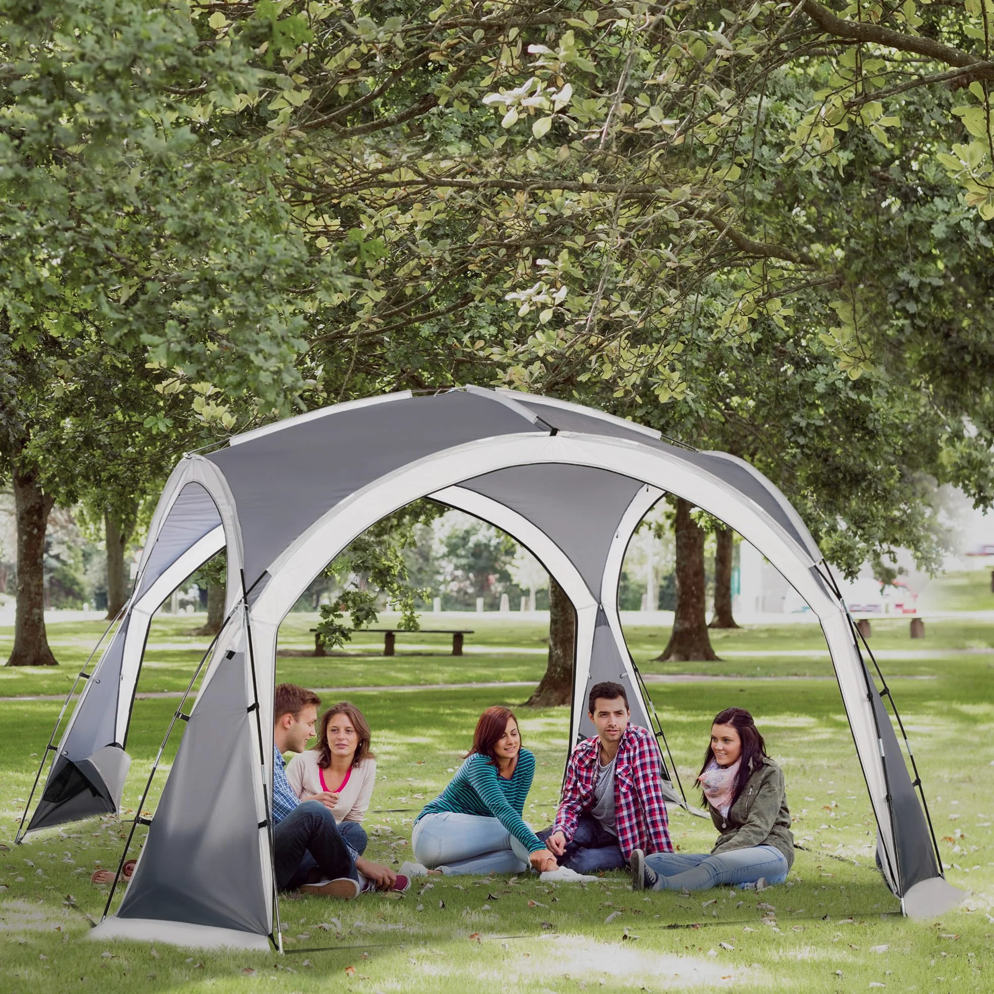 Outsunny Carpa Portátil para 6-8 Personas Carpa de Camping con 4 Mosquiteros Gancho y Bolsa de Transporte Anti-UV para Pescar Senderismo 350x350x230 cm