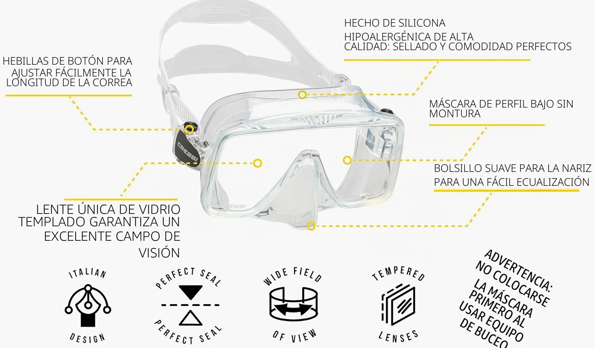 CRESSI Desde 1946 - SF1 Mask - Máscara Cuadrada sin Marco con Lente Templada Ideal para Buceo Apnea y Snorkeling, Azul Metalizado/Azul Metalizado, Talla Única Unisex