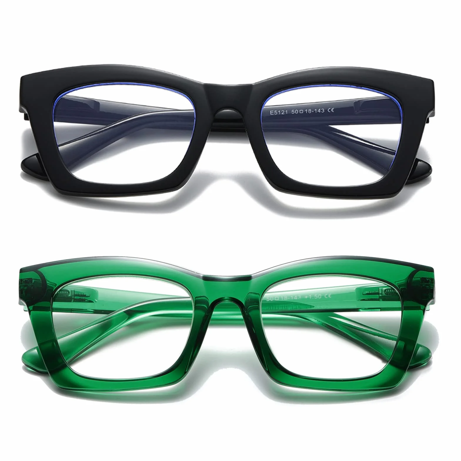 Hubeye Gafas de lectura para Mujeres Anteojos con Bisagra de resorte ultraligeras anti luz azul (Negro+Verde, 2.00)