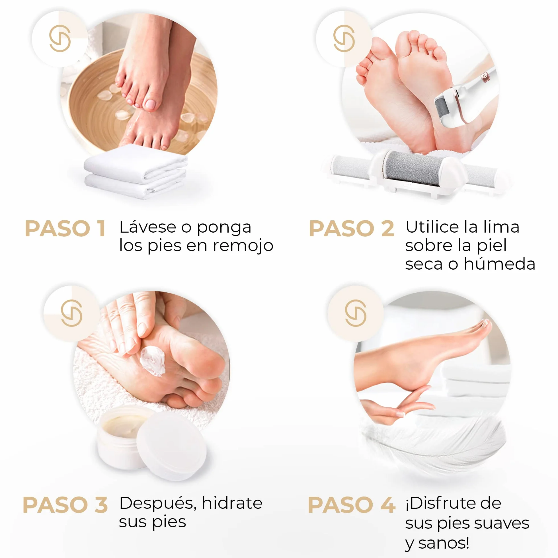 Lima Eléctrica para Pies con 5 Rodillos de Repuesto – Removedor de Callos Recargable, 2 Velocidades, Pantalla LED, Carga USB, Kit de Pedicura Blanco