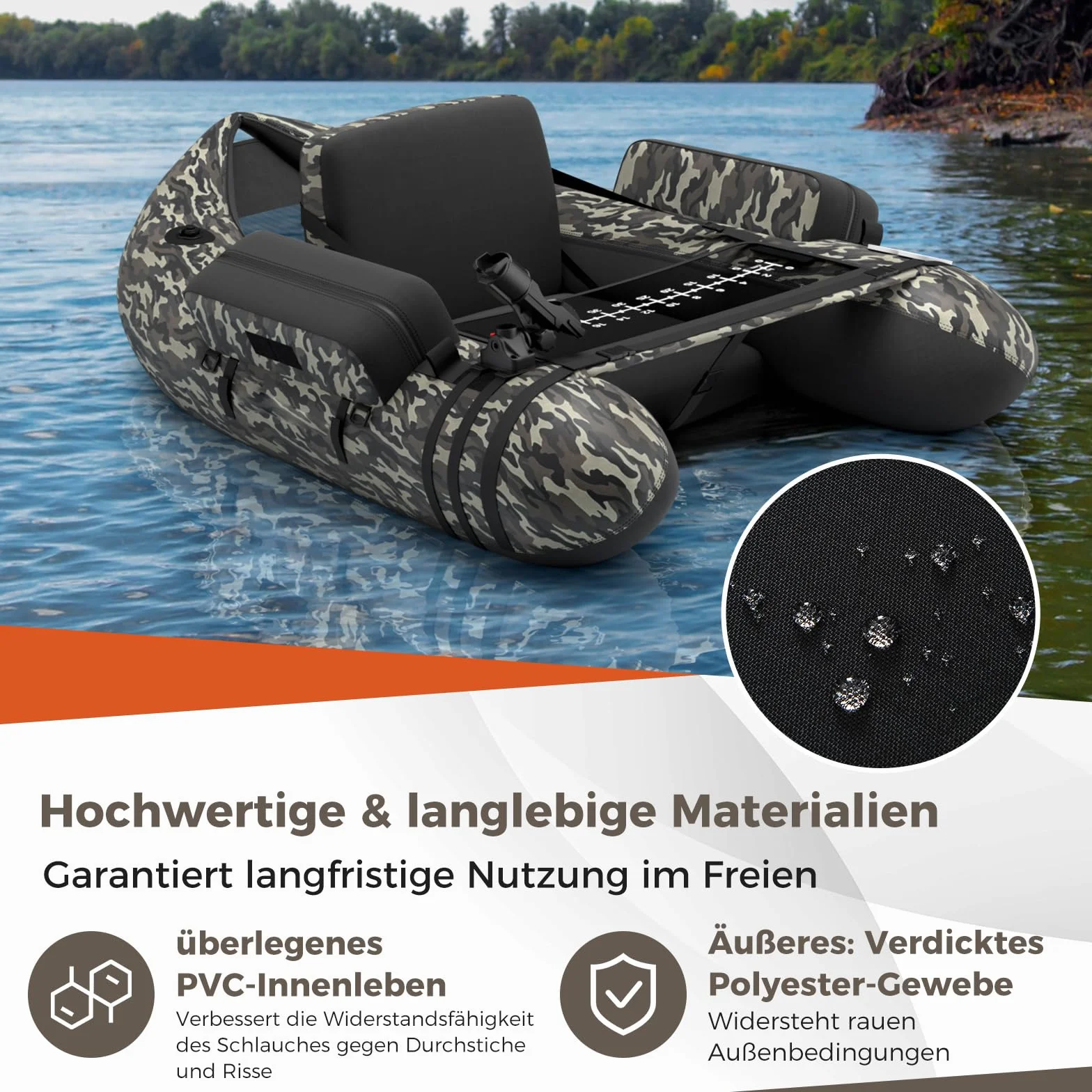 GOPLUS Bellyboot, Belly Boat soporta hasta 150 kg, bote inflable para pesca con remo de aluminio, bomba, aletas, regla de pescado, soporte para cañas y 2 correas de hombro, 135 x 109 x 54 cm
