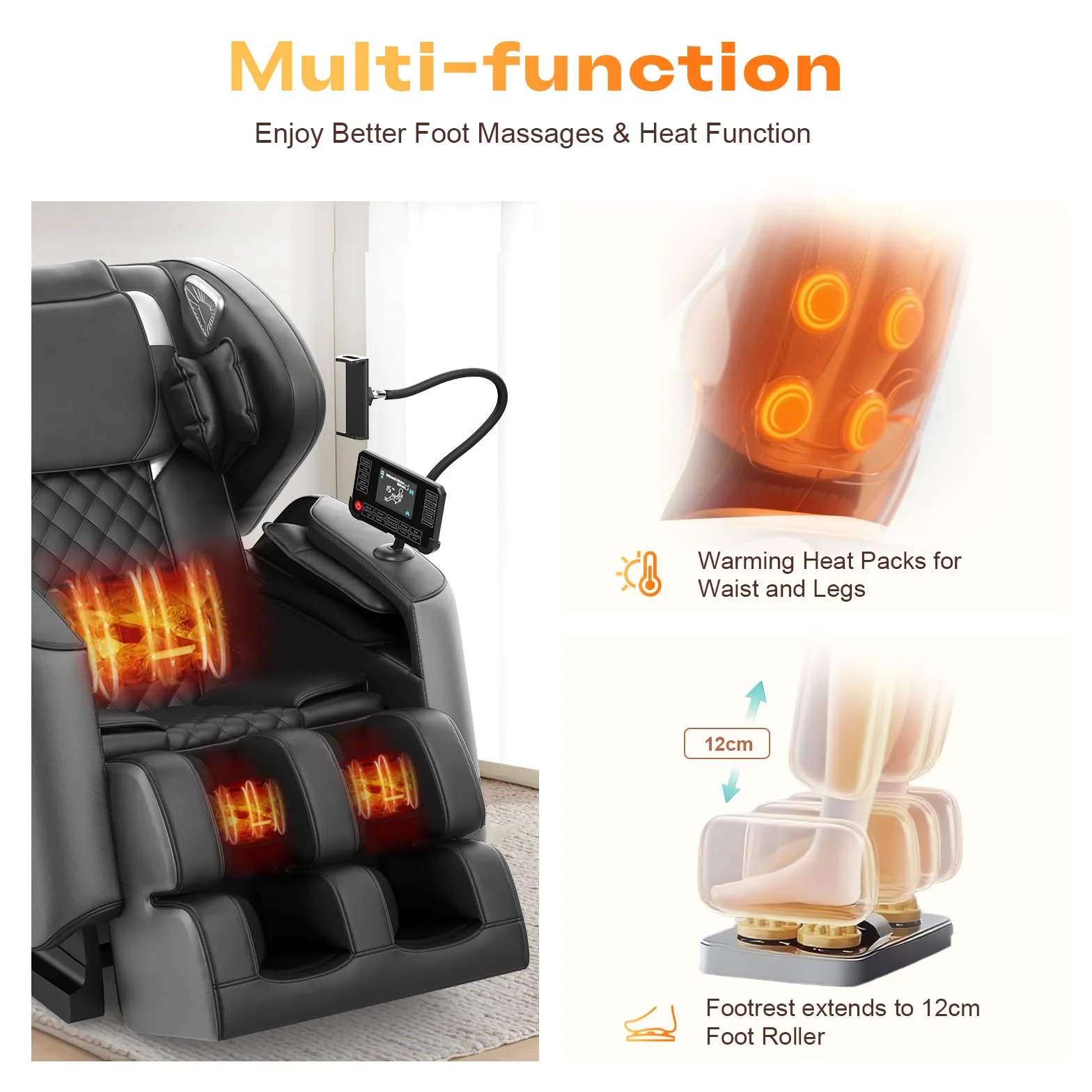 Sillón de Masaje con 14 Rodillos, 9 Airbags, Calefacción Espalda Piernas, Bluetooth, Control Smartphone