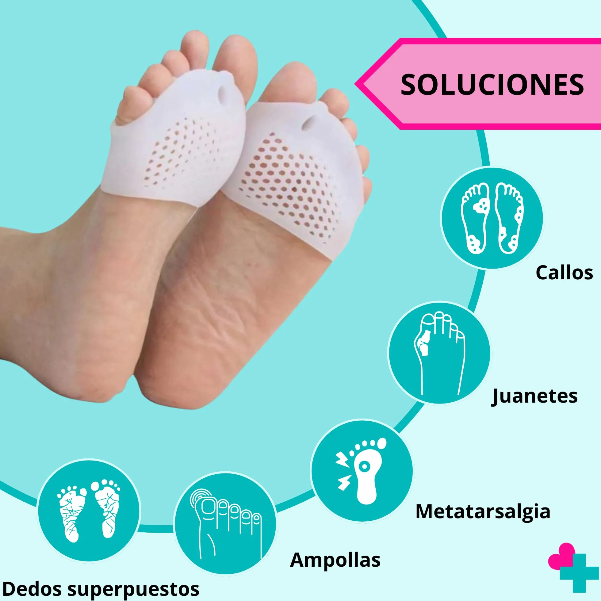 Separador Cinco Dedos del Pie con Almohadilla Metatarsal Corrector Juanetes Dedos Martillo