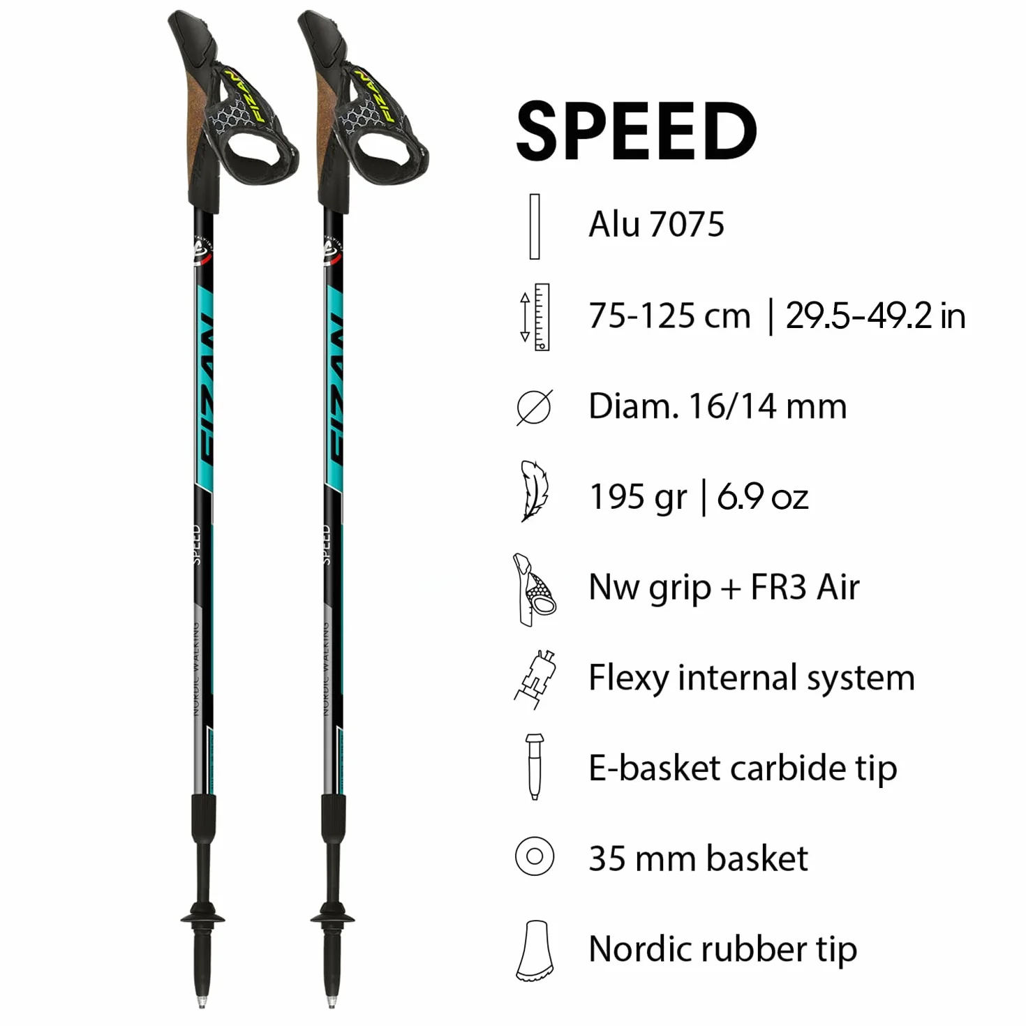 FIZAN Bastones de Marcha Nórdica Senderismo Ajuste Longitud 75-125 cm Speed S23 Azul