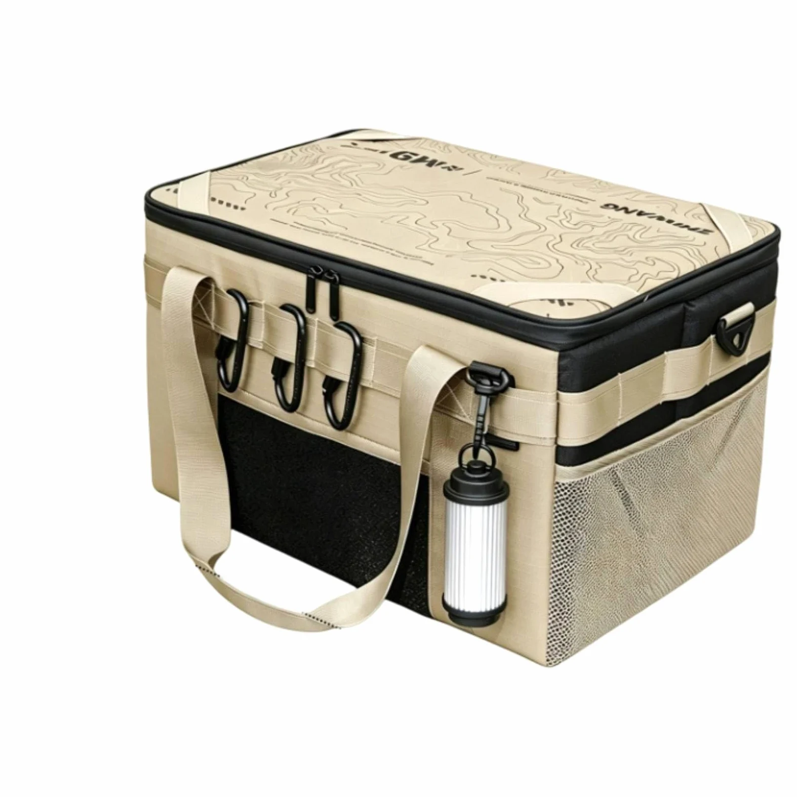 B Baosity Contenedor de Almacenamiento Exterior Bolsa Organizador Equipo Camping Mochila Maletín Rígido con Tablero de Apoyo Acolchado con Bolsillos Laterales, Caqui, 50L Con Tabla De Bambú