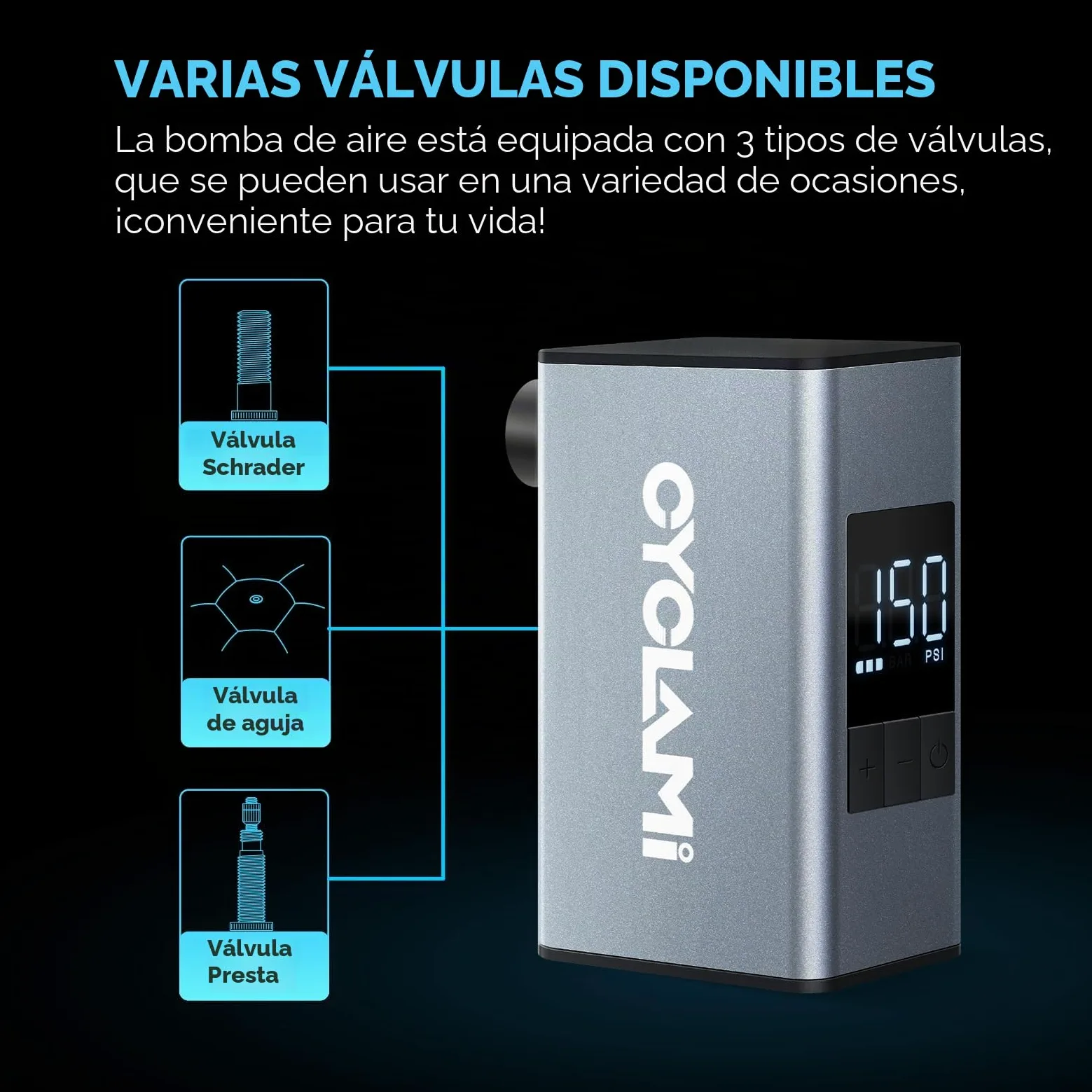 A3MAX Mini Bomba Bicicleta, 150PSI Aluminio Bomba de Aire Portátil para Bicicleta con Manómetro,Electrico Bicicleta con válvula Presta y Schrader,Parada Automática