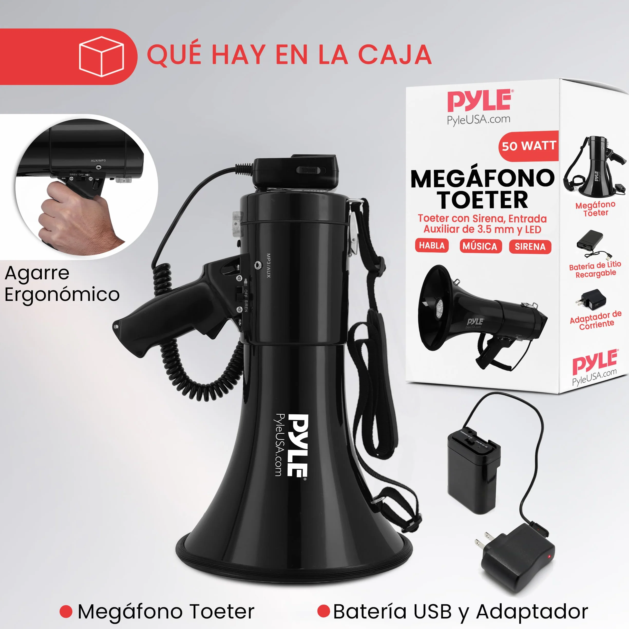 Pyle Altavoz Portátil 50V Sirena Control de Volumen LED