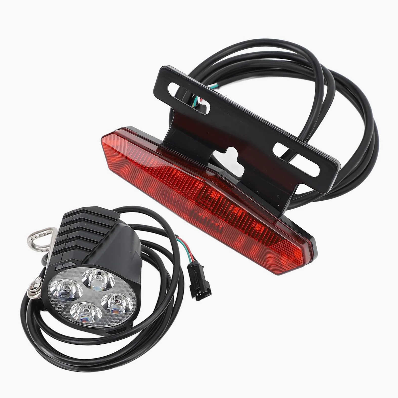 CHICIRIS - Conjunto de luces de bicicleta eléctrica, faro LED y luz trasera con botón de conmutación de bocina, advertencia de freno y intermitente, para bicicleta eléctrica 24 V 36 V 48