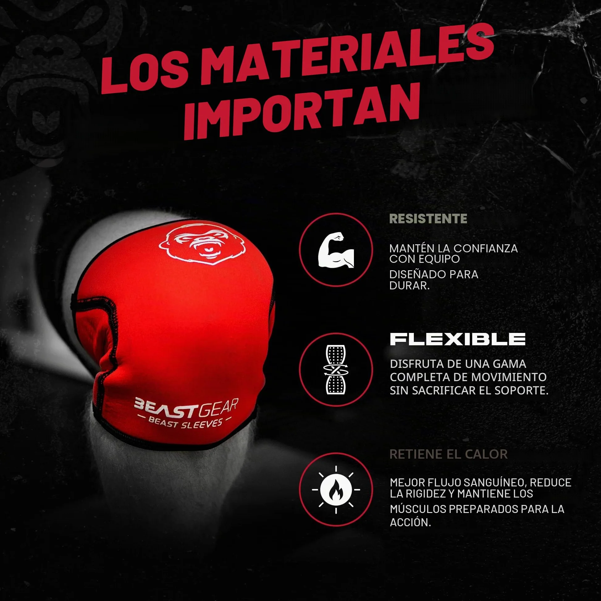 Beast Gear Rodilleras Deportivas - Estabilizador de Rodilla con función Protectora y de compresión - Rodillera Crossfit para Deportes como fútbol, Running y Powerlifting