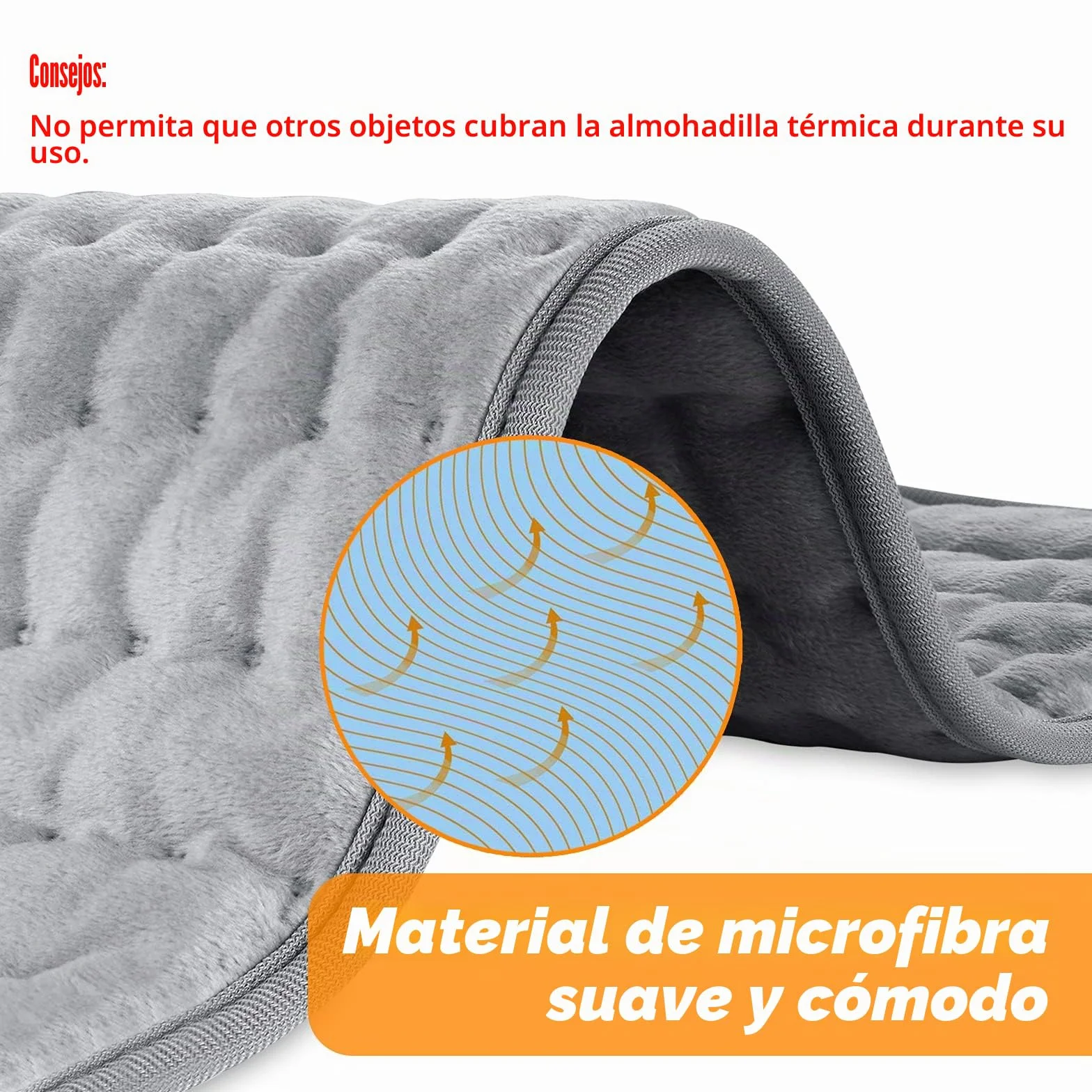 Manta Electrica Almohadilla Termica Calefaccion Electrica Apagado Automatico 6 Temperaturas Gris Claro 30x60cm