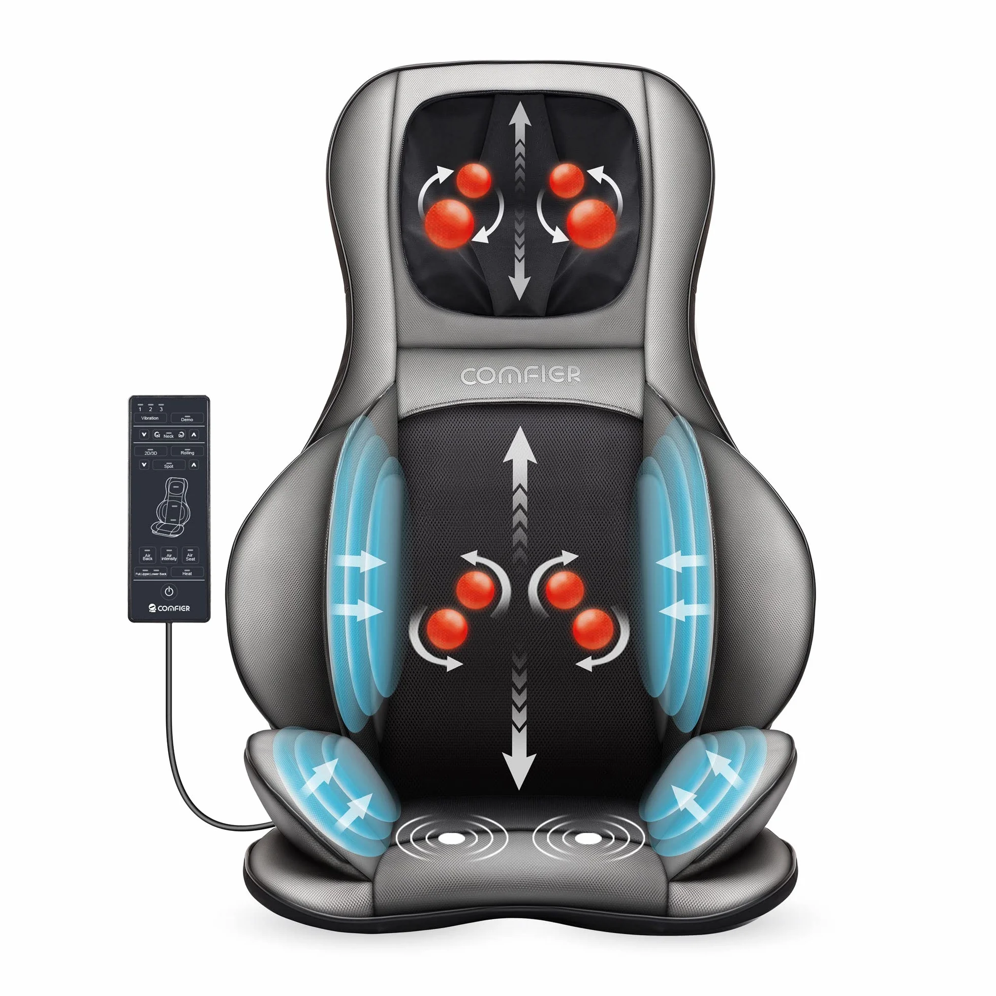 COMFIER Masajeador de Espalda Shiatsu 2D/3D con Calor y Compresor Ajustable para Cuello y Espalda