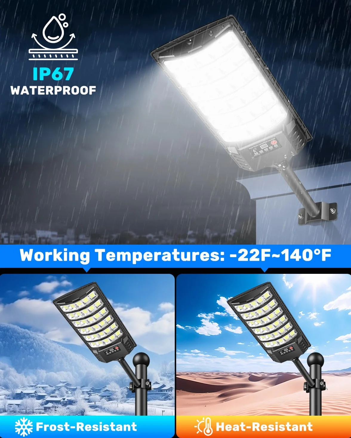 Farola Solar Exterior 1000W 7000K LED con Sensor de Movimiento y Mando, Impermeable para Jardín y Calle, 2 Paquetes