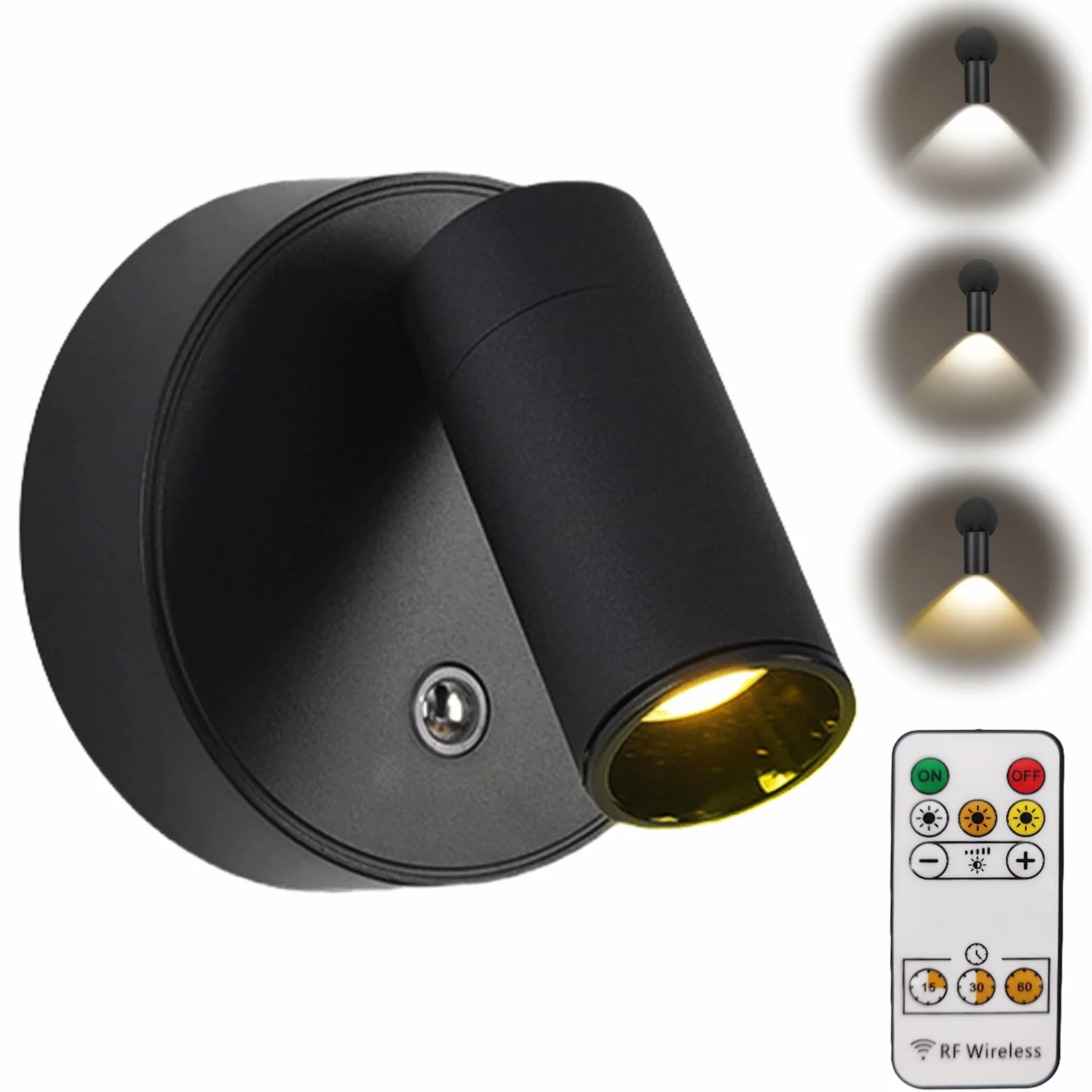 Foco LED con Mando a Distancia, Lámpara de Pared Recargable USB, 3 Temperaturas de Color, Regulable, Inalámbrica, Temporización, para Plantas