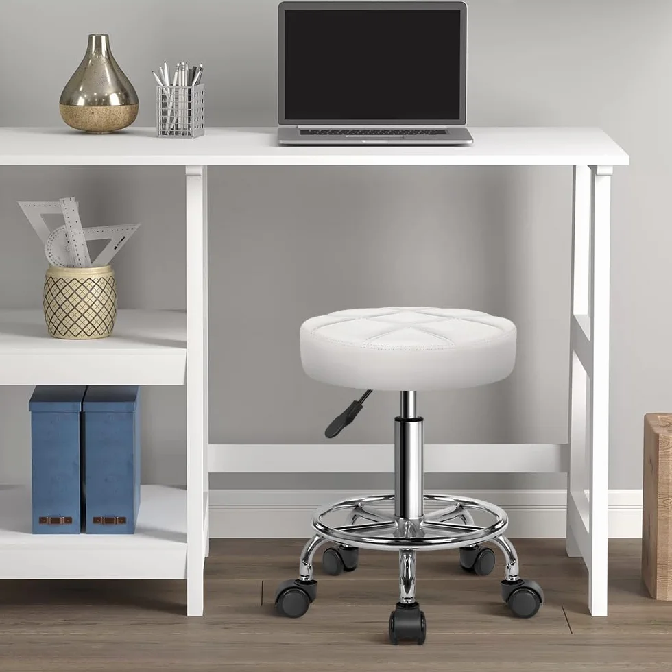 Taburete Giratorio Regulable en Altura 49-64cm Blanco