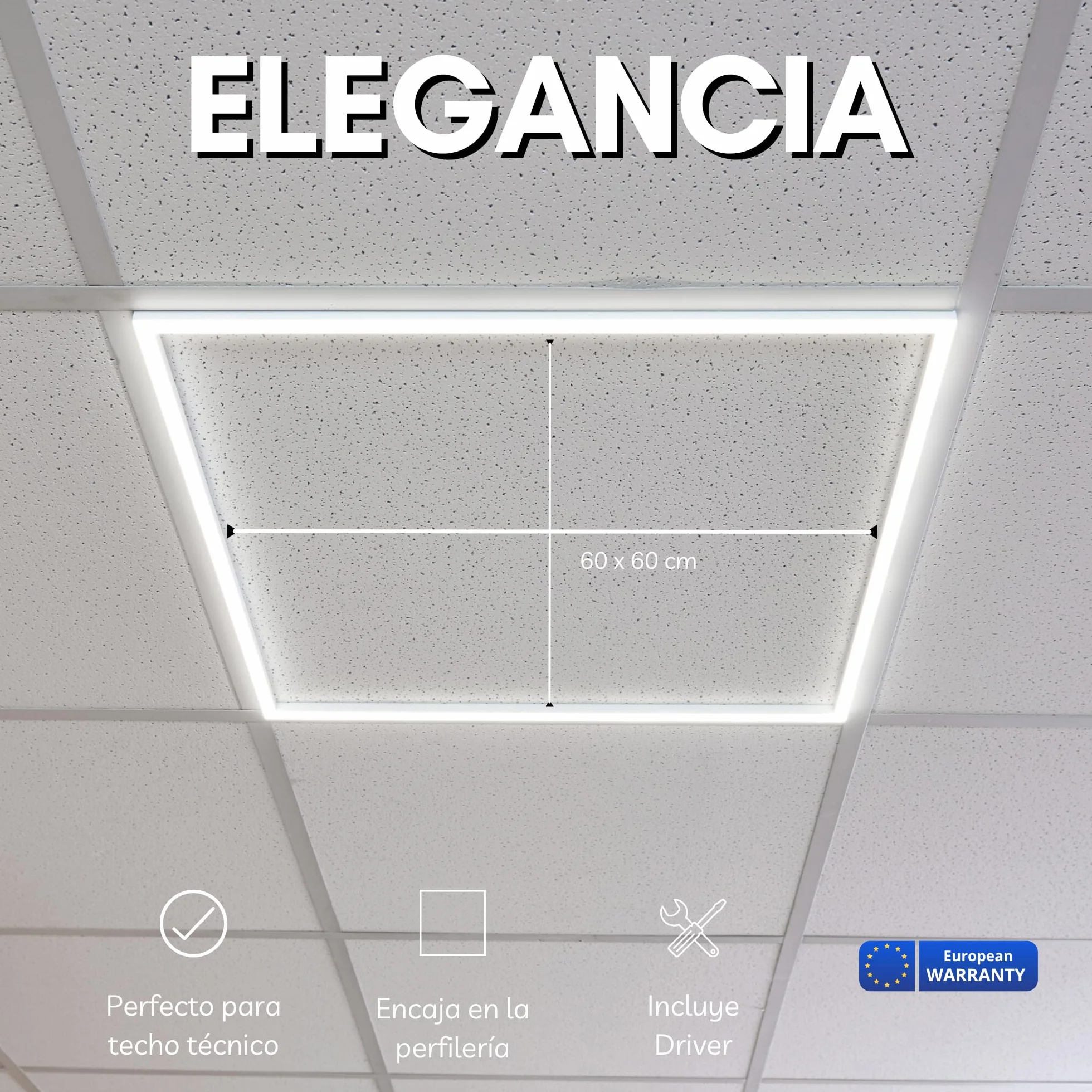 Panel Marco luminoso LED 60x60 48W Desmontable Luz Neutra 4000K para techo técnico