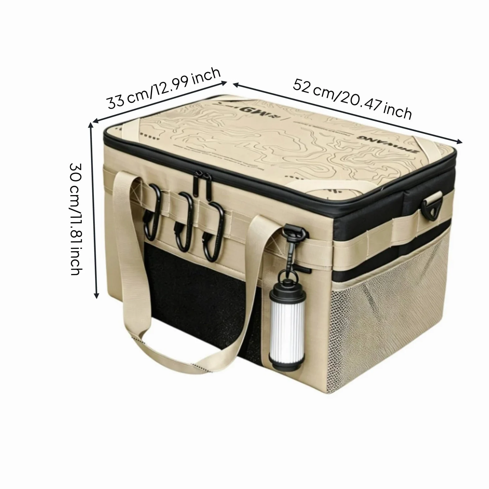 B Baosity Contenedor de Almacenamiento Exterior Bolsa Organizador Equipo Camping Mochila Maletín Rígido con Tablero de Apoyo Acolchado con Bolsillos Laterales, Caqui, 50L Con Tabla De Bambú