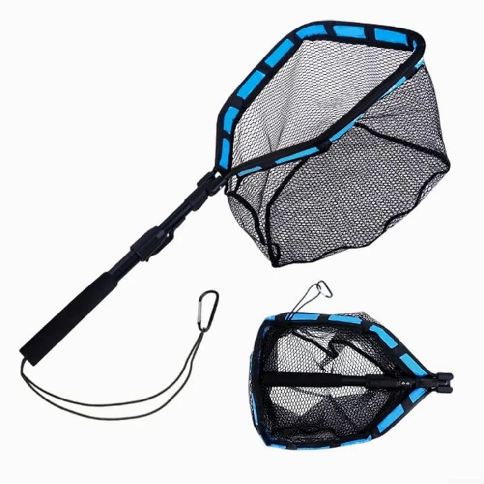Red de pesca plegable extensible, mango telescópico de 80-100 cm con diseño flotante y cordón para un fácil almacenamiento