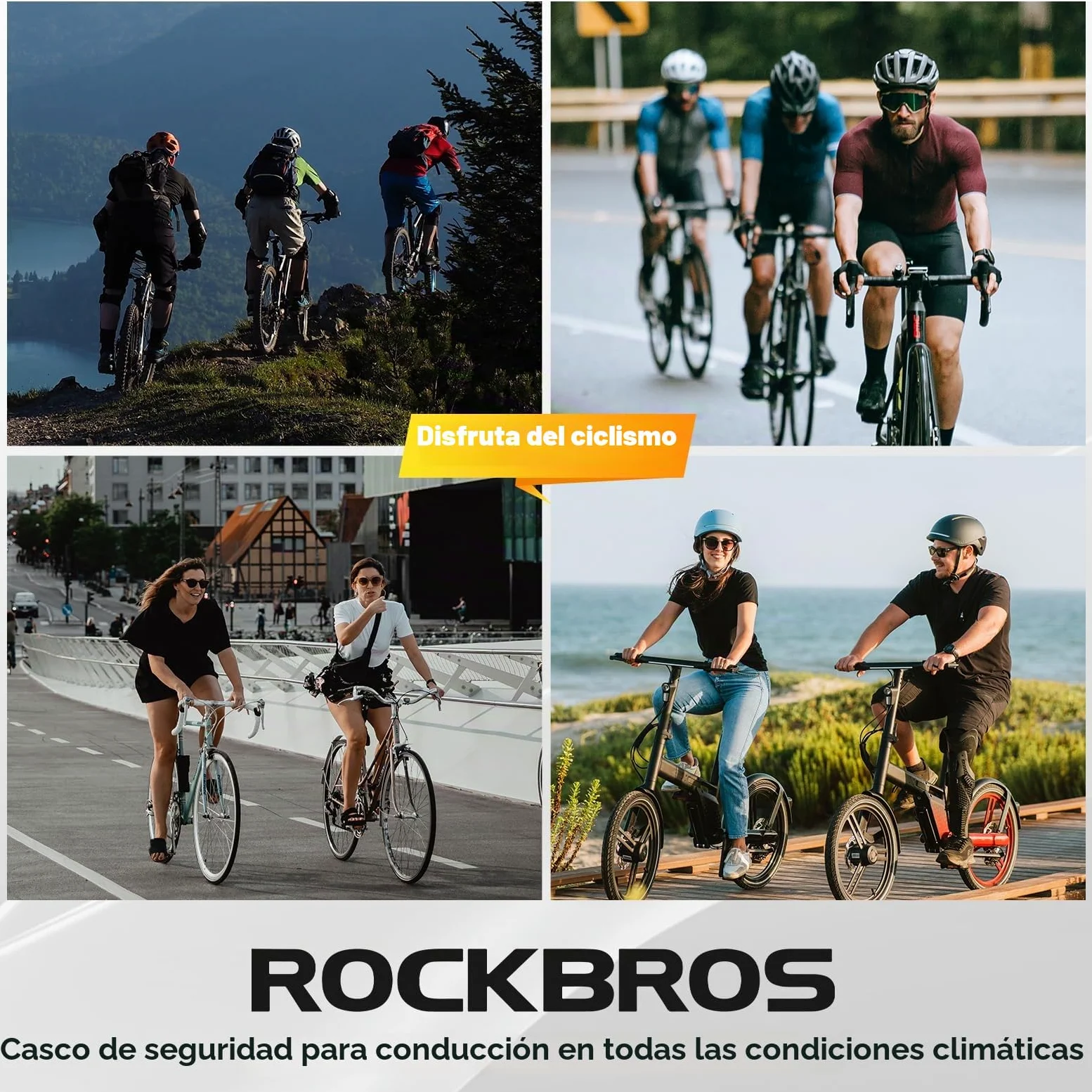 ROCKBROS Casco de Bicicleta con Luz LED para Hombre Mujer, 55-60 cm | 3 Modos de Luz, Transpirable, Ajustable y con Forro Desmontable para Ciclismo de Carretera y MTB
