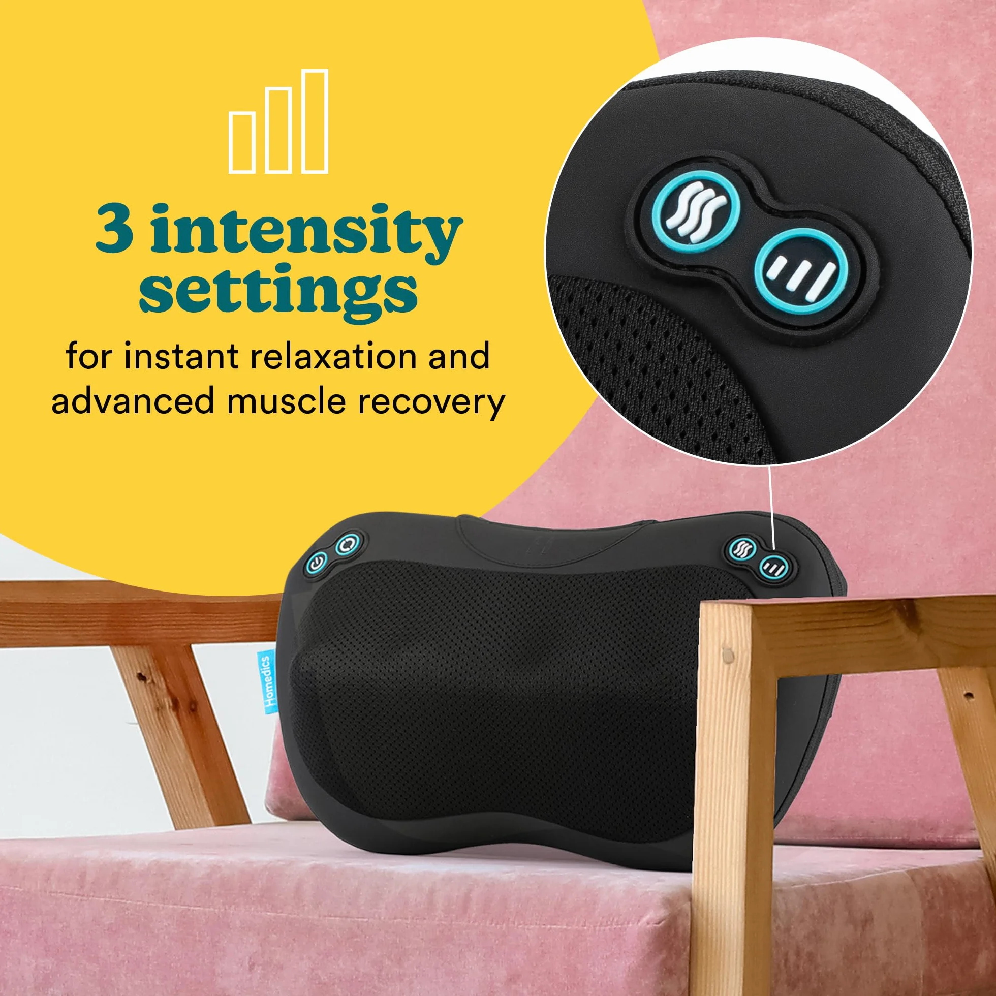 HoMedics Cojín de Masaje Shiatsu con Calor – Masajeador de Tejido Profundo para Espalda, Cuello y Hombros, 4 Nodos Rotatorios