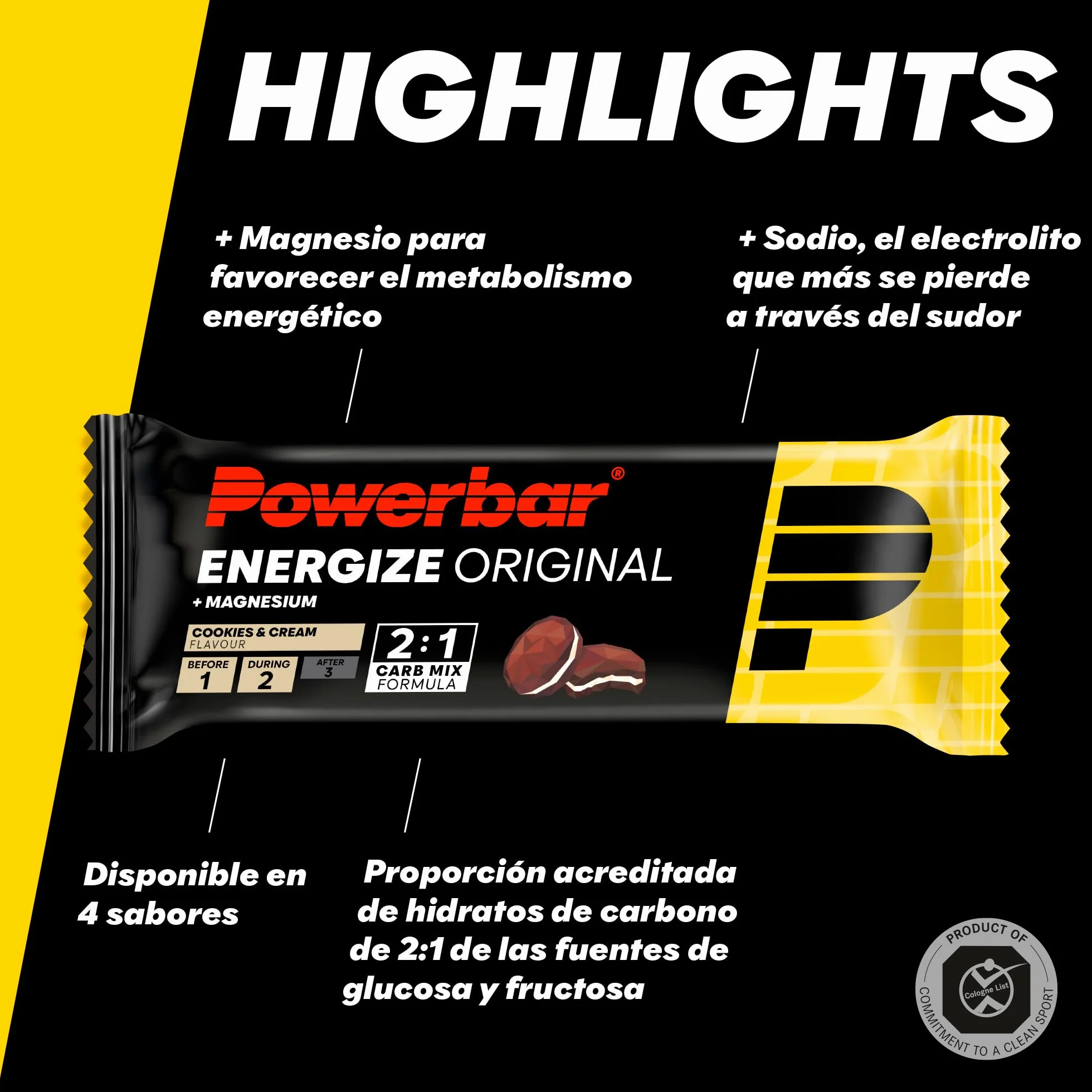 Powerbar Energize Original Cookies&Cream 15x55g Barritas energéticas con magnesio y sodio