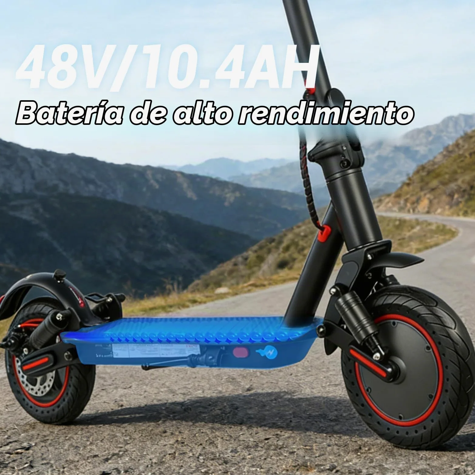 Patinete Eléctrico Adultos 350W, Velocidad Máx 25 km/h, Autonomía 25-30 km, Ruedas Antipinchazos de 10", Doble Suspensión, Freno Electrónico + Freno de Disco, Plegable, Carga Máx 120 kg, IPX5