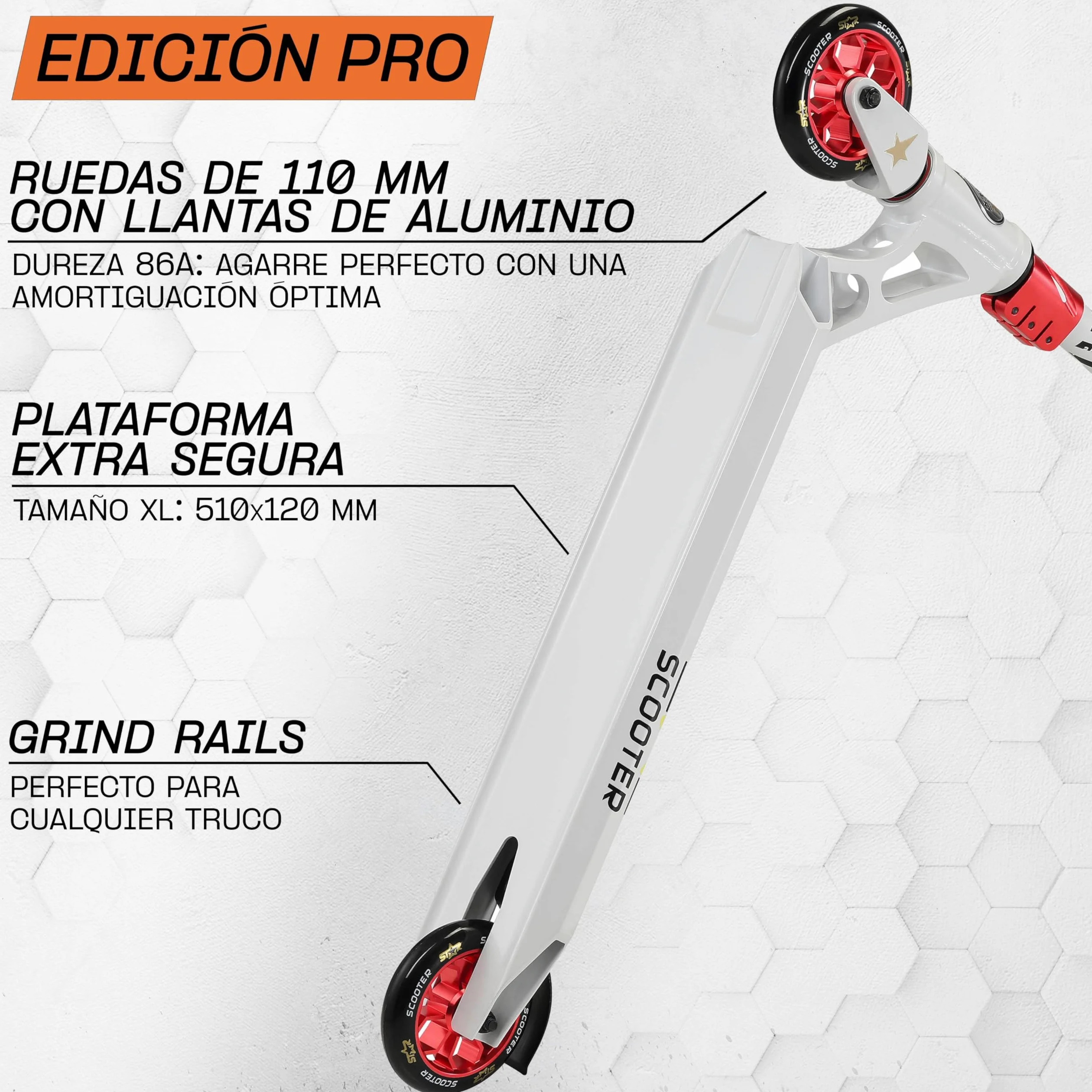 STAR SCOOTER Patinete de Acrobacias Profesional Patineta Freestyle Stunt Scooter para niños y niñas a Partir de 8 años | 110 mm Edición Pro HIC