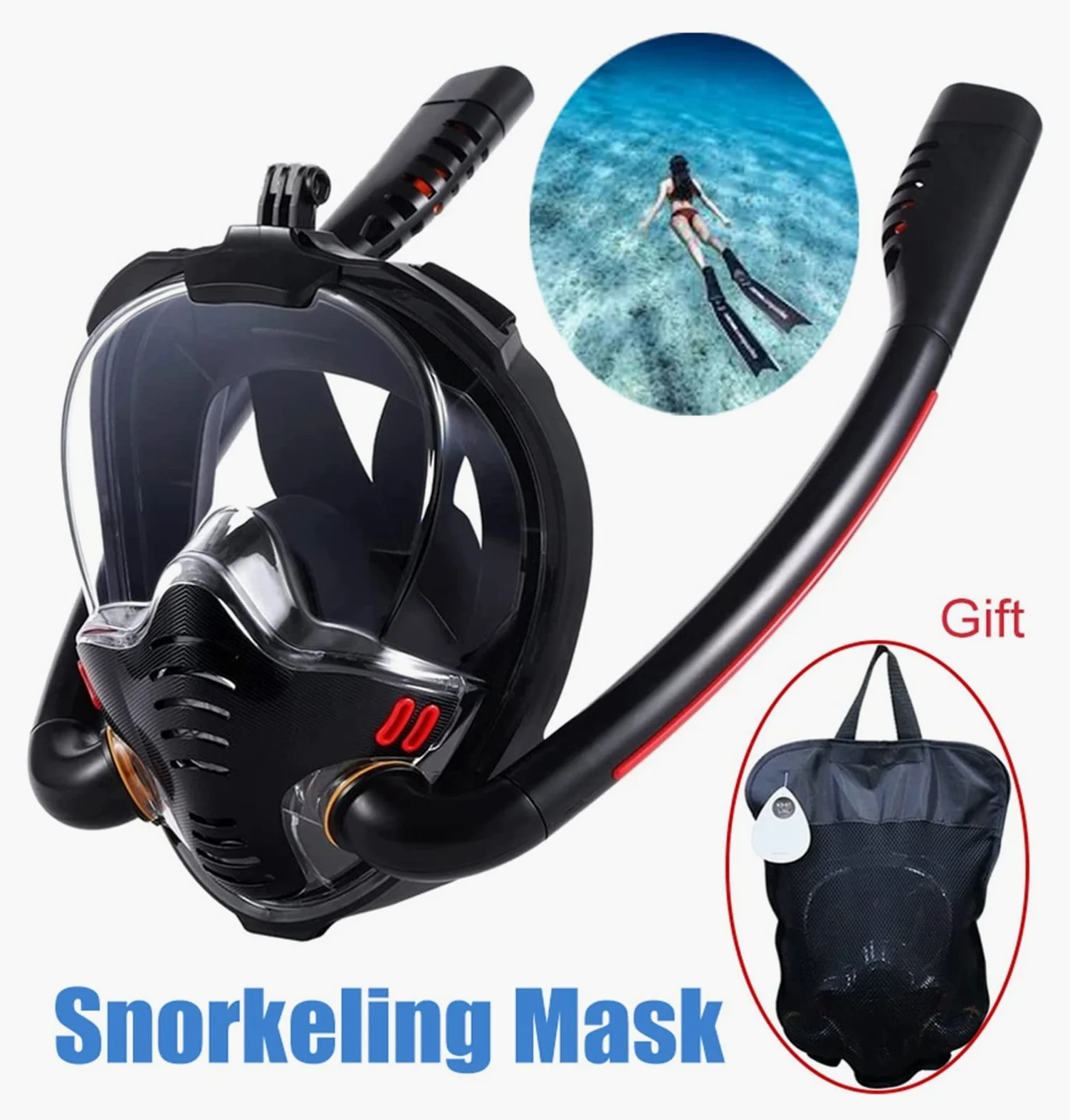 Respiracion bajo el agua Máscara De Esnórquel For Adultos, Máscara De Buceo De Cara Completa Antiniebla Subacuática, Gafas De Buceo, Equipo De Buceo For Natación Estabilidad ultraalta(Full Black,L/XL)