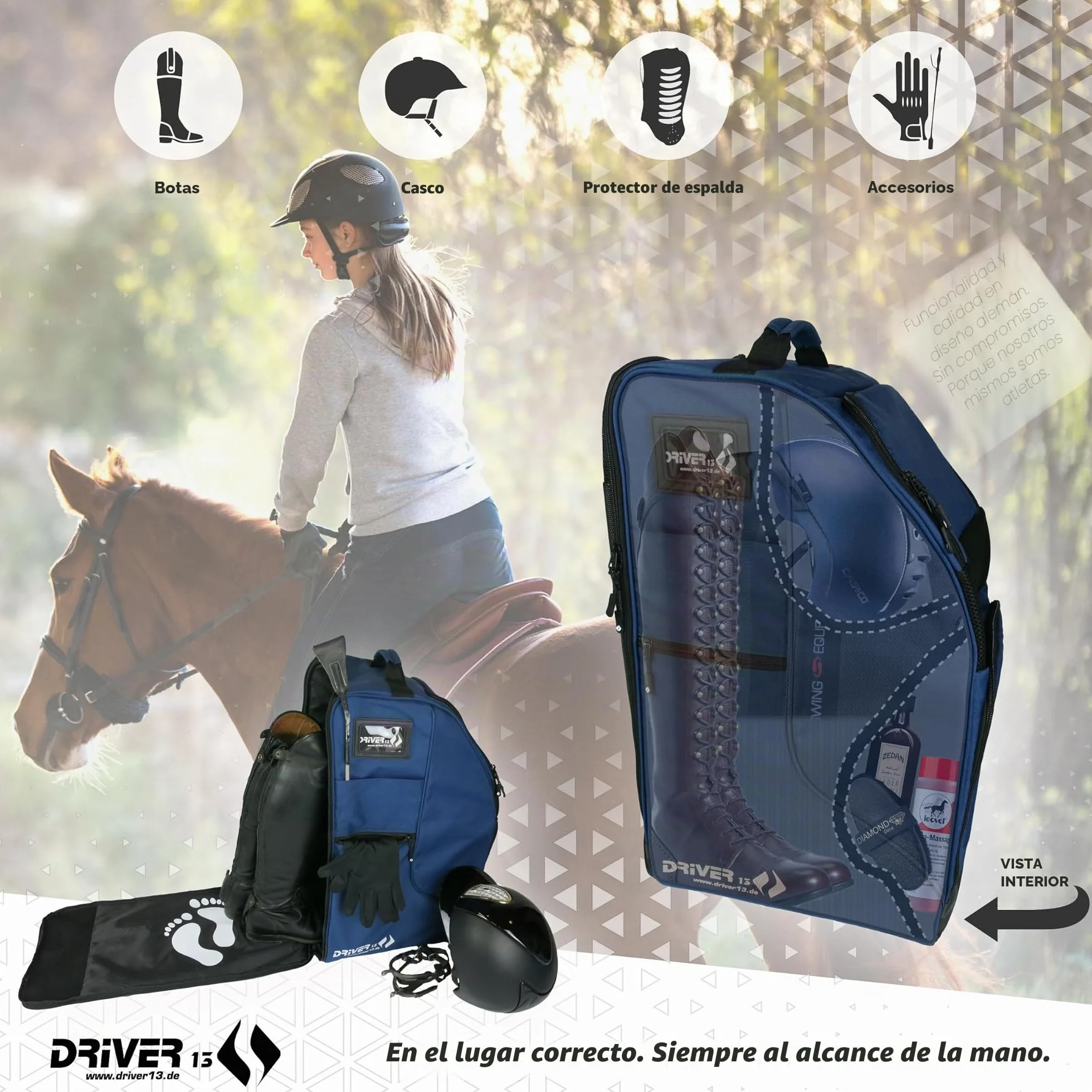 Mochila para botas de equitación con compartimento para casco, Driver13, muchos colores