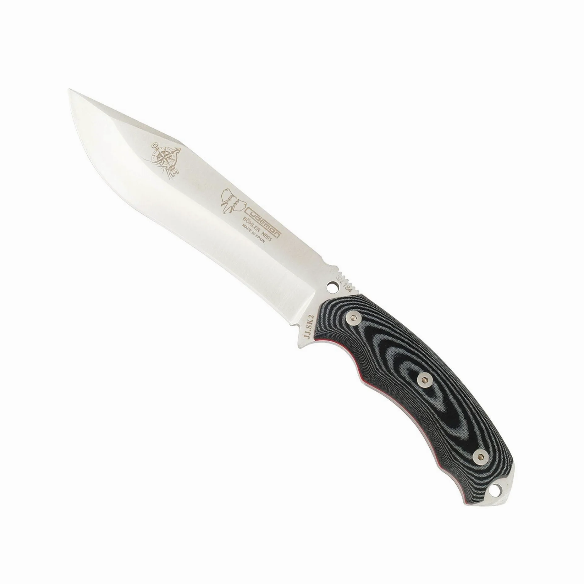 Cudeman Cuchillo 125-MC JJSK2 + Kit Supervivencia Hoja Böhler N-695 15,5 cm, Micarta Negra 11,5 cm para Caza, Pesca, Supervivencia y Bushcraft