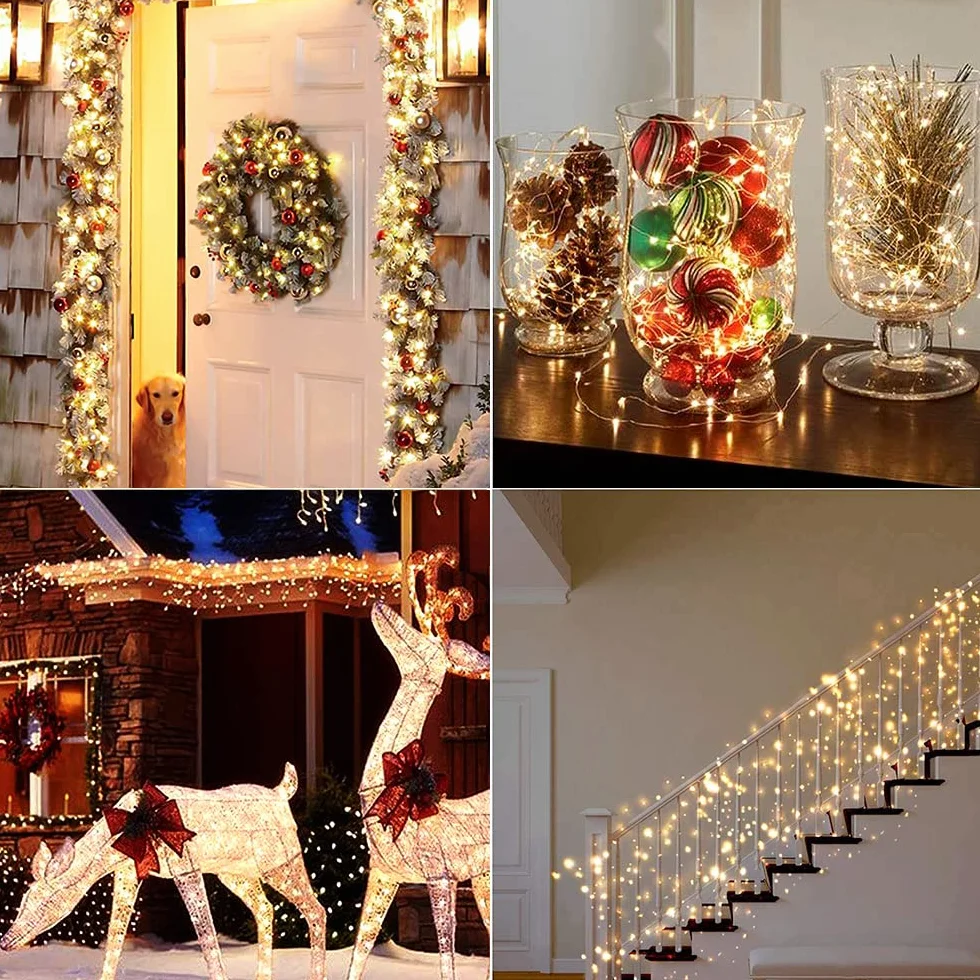 Luces LED Pilas 5m 50 LED Cadena de Luces Intermitente Guirnalda para Decoración Navidad (4Pcs Blanco Cálido)