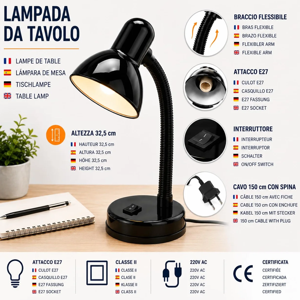 Velamp Charleston lámpara de mesa E27