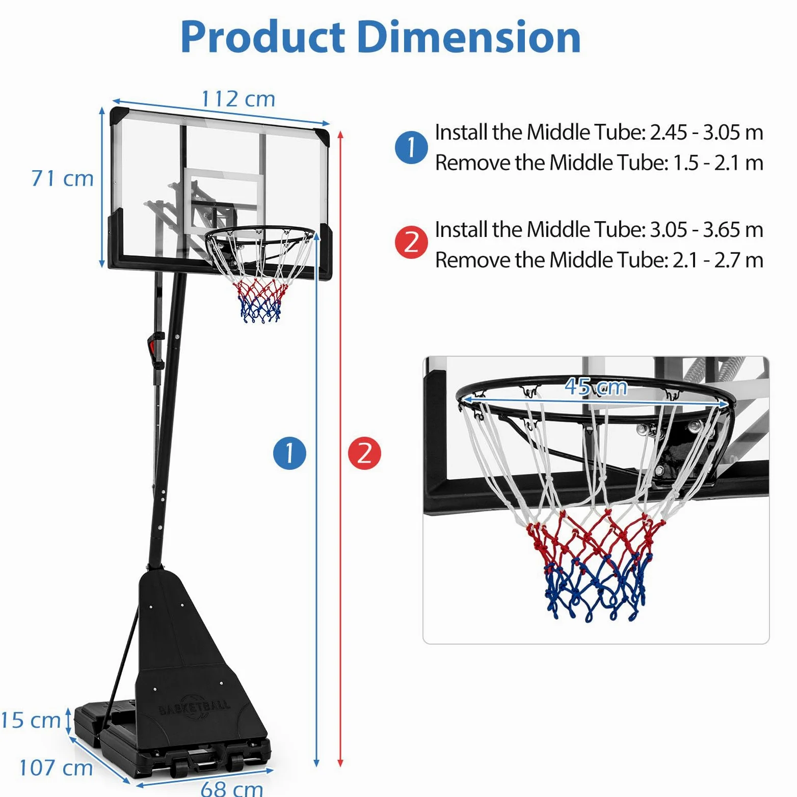 LIFEZEAL Canasta de Baloncesto Ajustable en Altura de 1,50 a 3,05 m, Soporte de Baloncesto portátil con Tablero de PC, Soporte rellenable, Sistema de Baloncesto para niños y Adultos