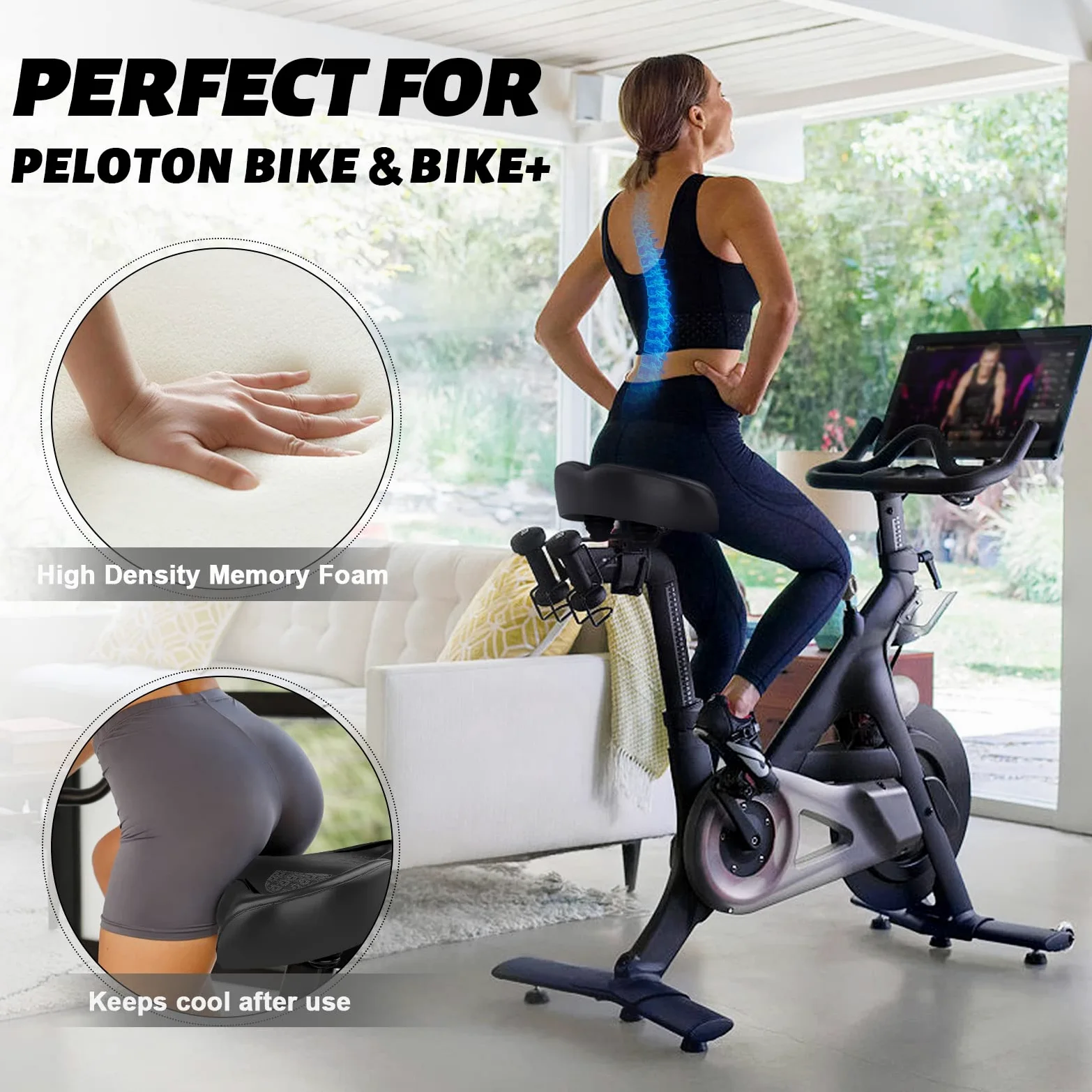 Asiento de bicicleta, asiento de bicicleta para mujeres y hombres, extra cómodo, ancho, asiento cómodo de gran tamaño para bicicletas Peloton, apto para bicicletas estáticas, bicicletas eléctricas