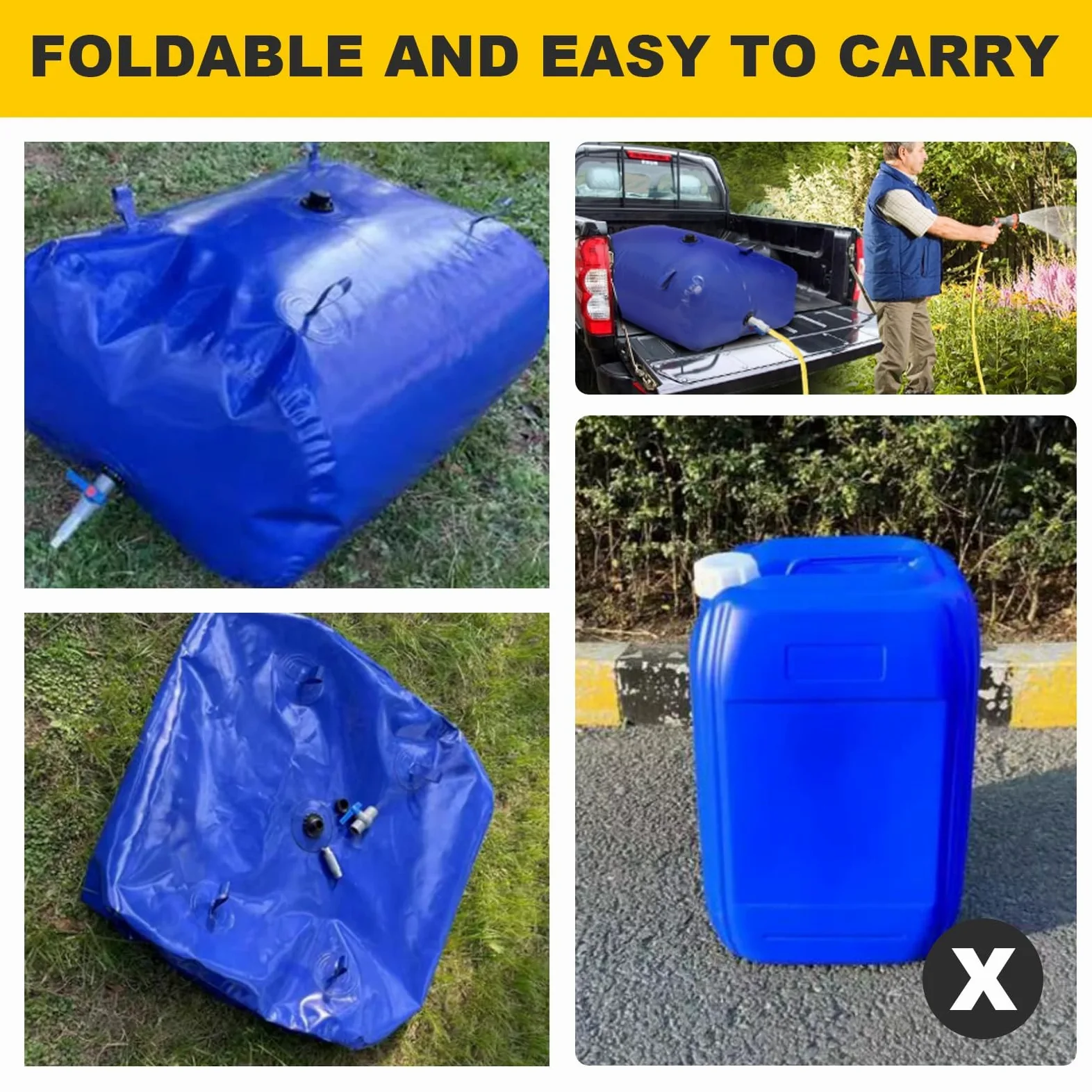 Deposito Agua 1000 litros, Depósito Agua Camper con Transporte Manual, Deposito Agua Flexible for Agua de Emergencia, RV, Riego, Azul, 1000L