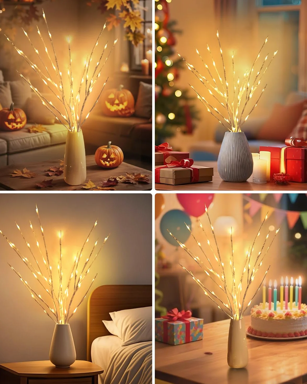 Kinamy Juego de 3 Ramas de Luz LED 60 LED 8 Modos Luces Arbol Navidad Control Remoto Temporizador