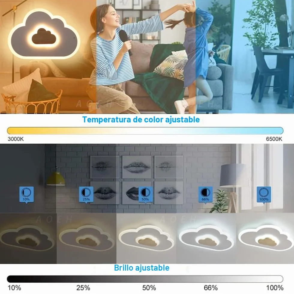 Lámpara de techo LED moderna con luz nocturna nubes madera para niños habitación salón dormitorio