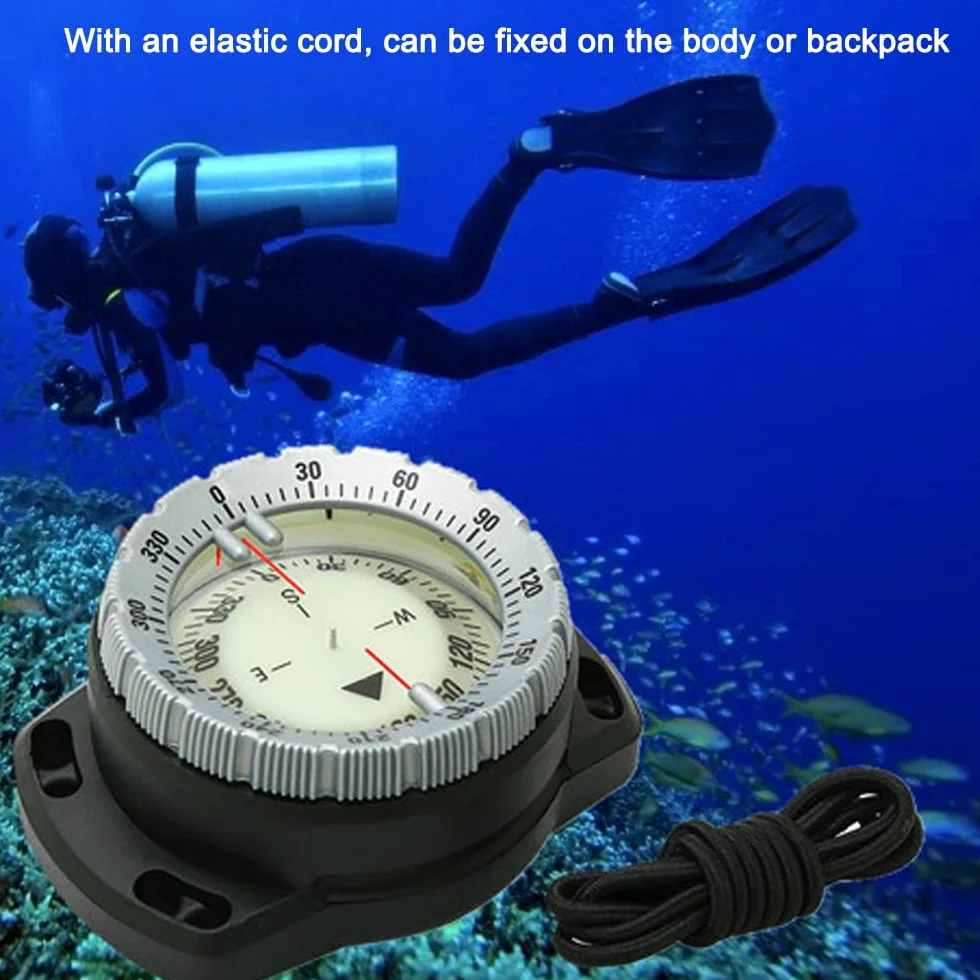 Brújula de Buceo Sumergible de 50 m, brújula de Buceo Luminosa, Herramienta de navegación Impermeable con Cuerda elástica para Buceo, Camping y Otras Actividades al Aire