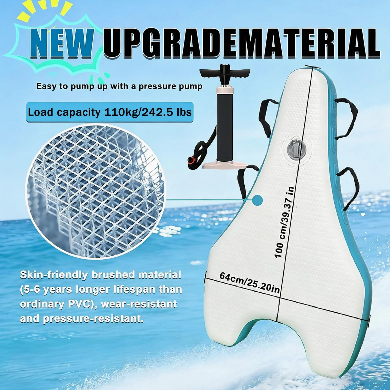Tabla de Bodyboard Eléctrica e Inflable Portátil, Scooter Subacuático de 500 W 10000 mAh con Autonomía de 40-130 min, 10 Velocidades, 3-7 km/h, Esnórquel y Actividades Recreativas Acuáticas