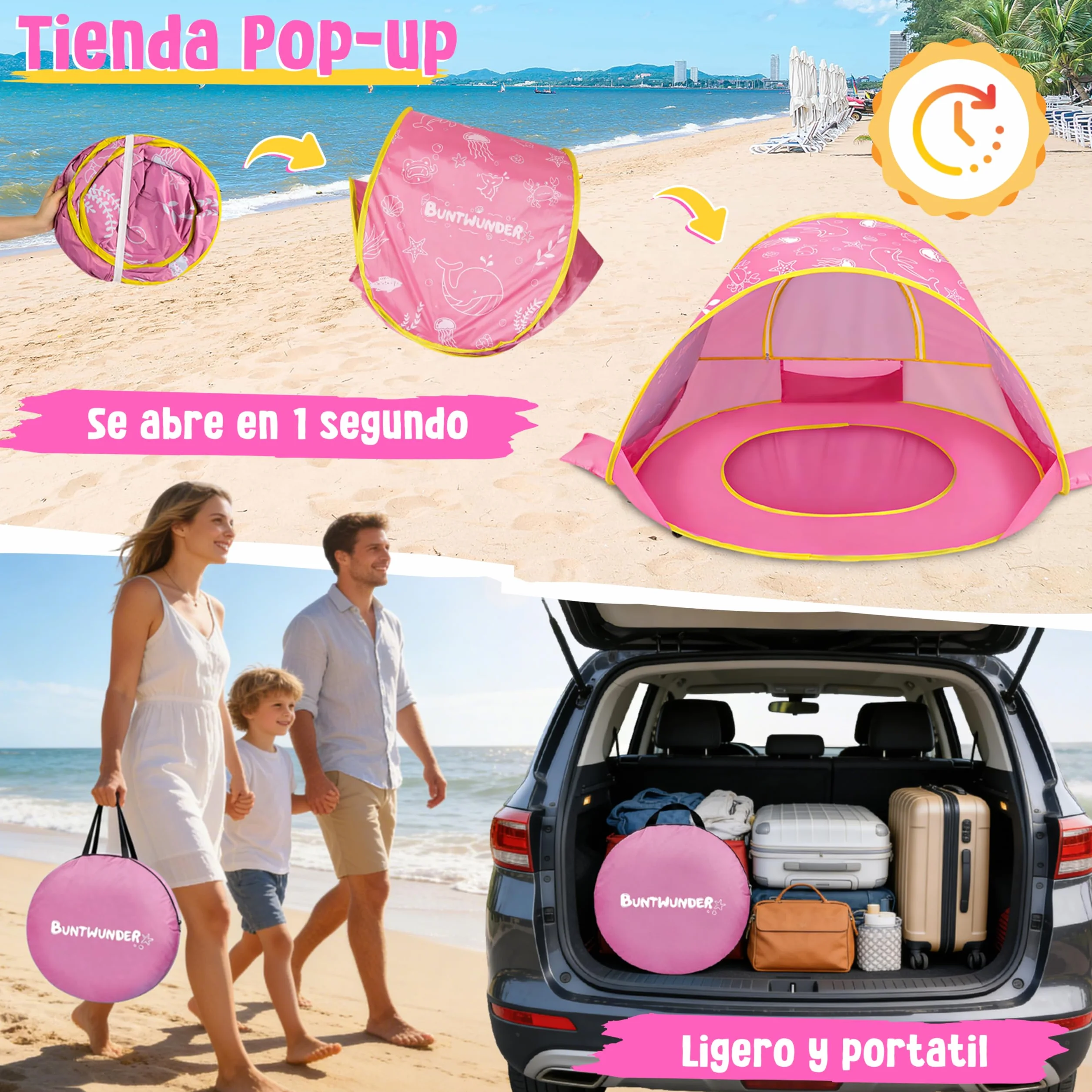 JONRRYIN Tienda Playa Bebé Pop Up, Tienda Refugio Infantil con Mini Piscina, Plegable Portátil Protección UV para Playa, Pícnic y Jardín (Rosa)