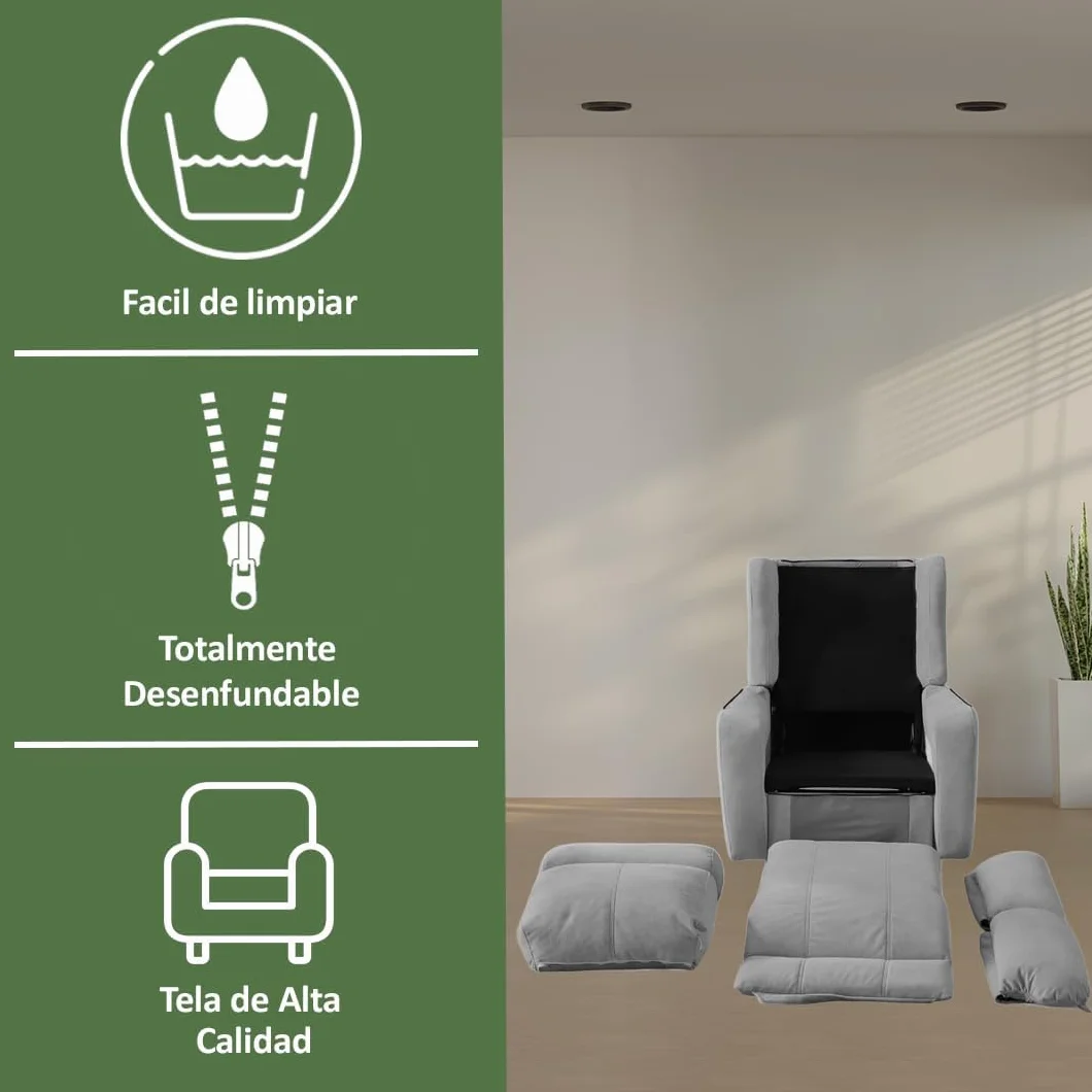 Sillón Relax Reclinable Eléctrico Gravedad Cero Desenfundable Madera de Pino Gris